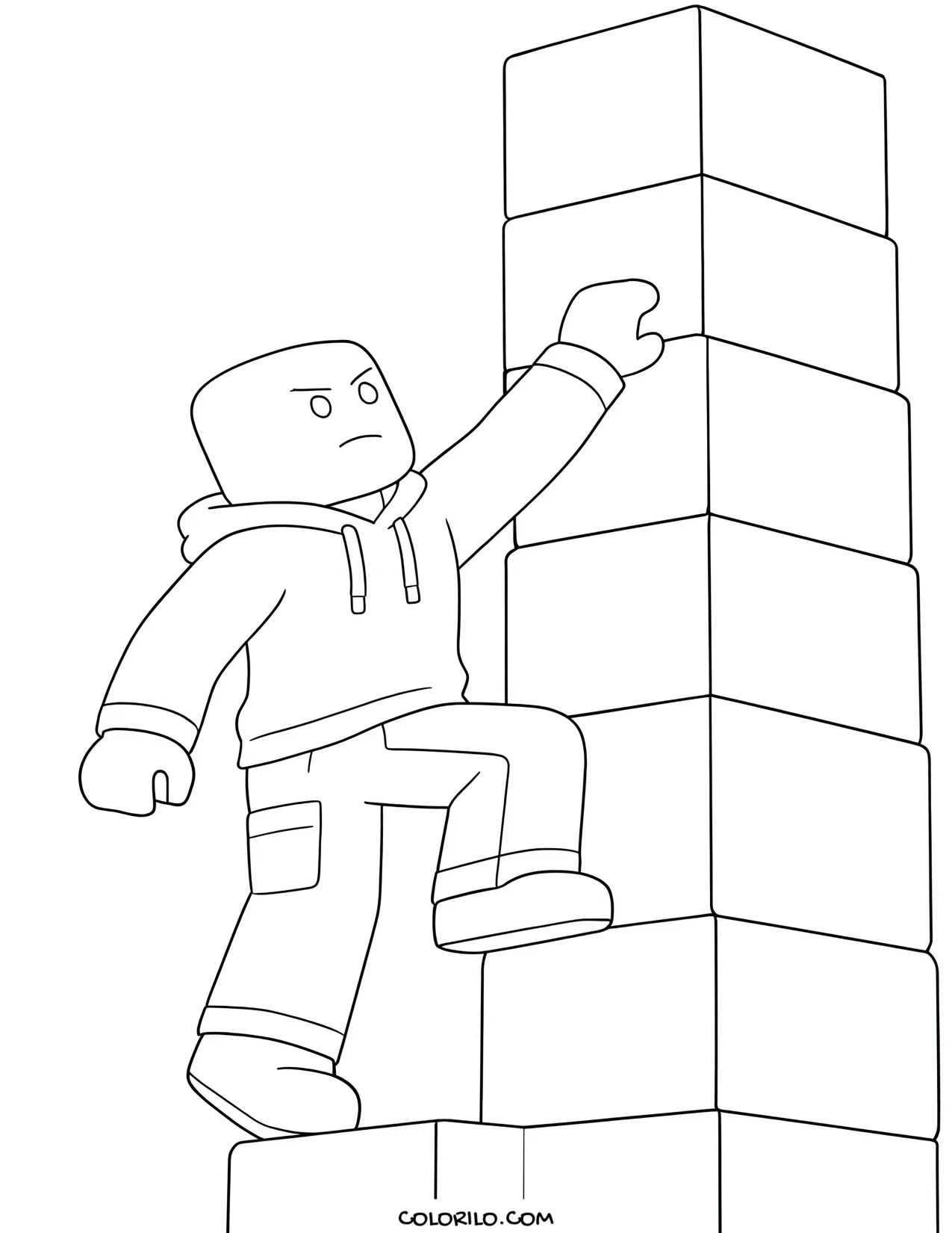 a roblox character climbing a tower of obstacles coloring page