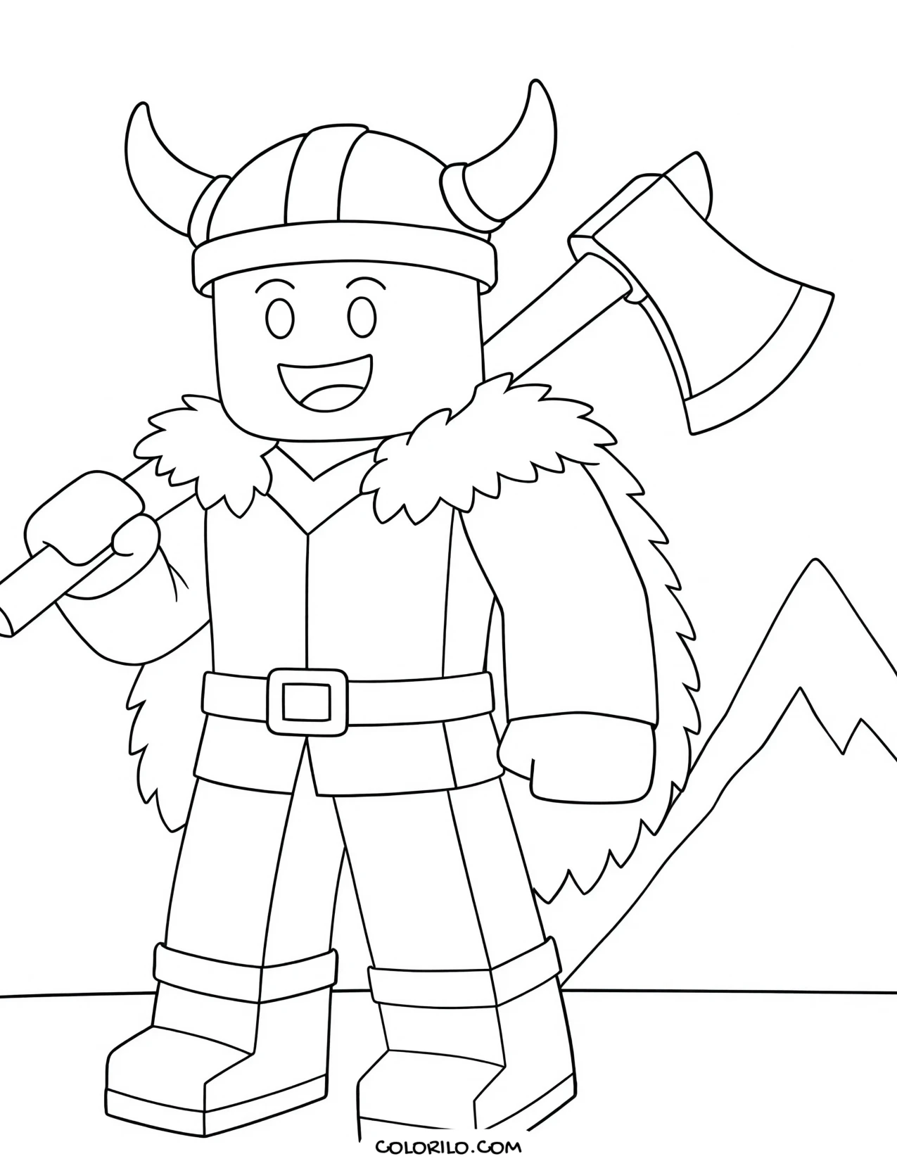 a roblox viking holding an axe coloring page