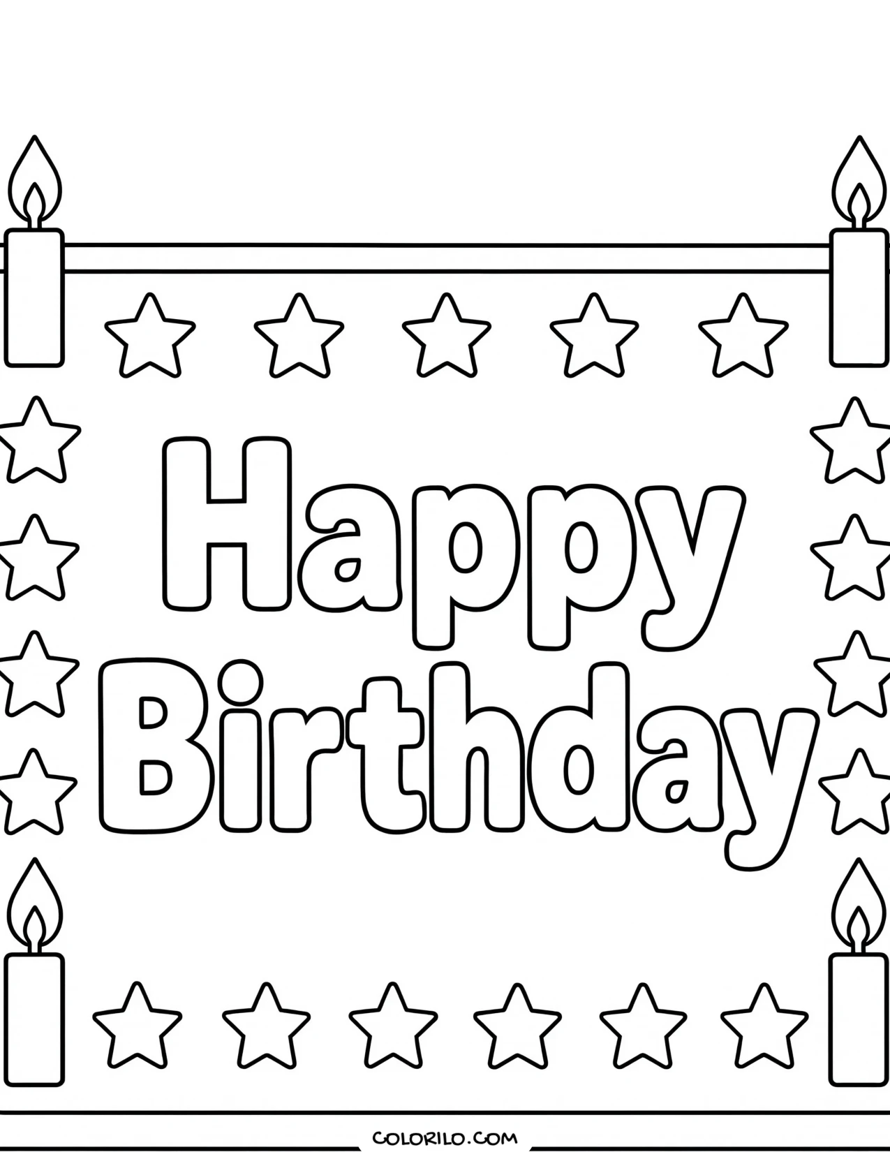 a rectangular sheet cake decorated for a birthday coloring page