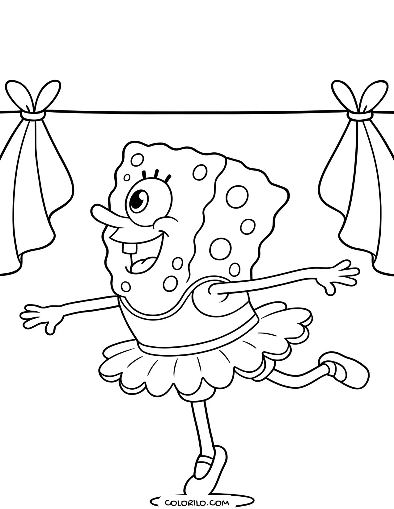 spongebob twirling in a ballet pose coloring page