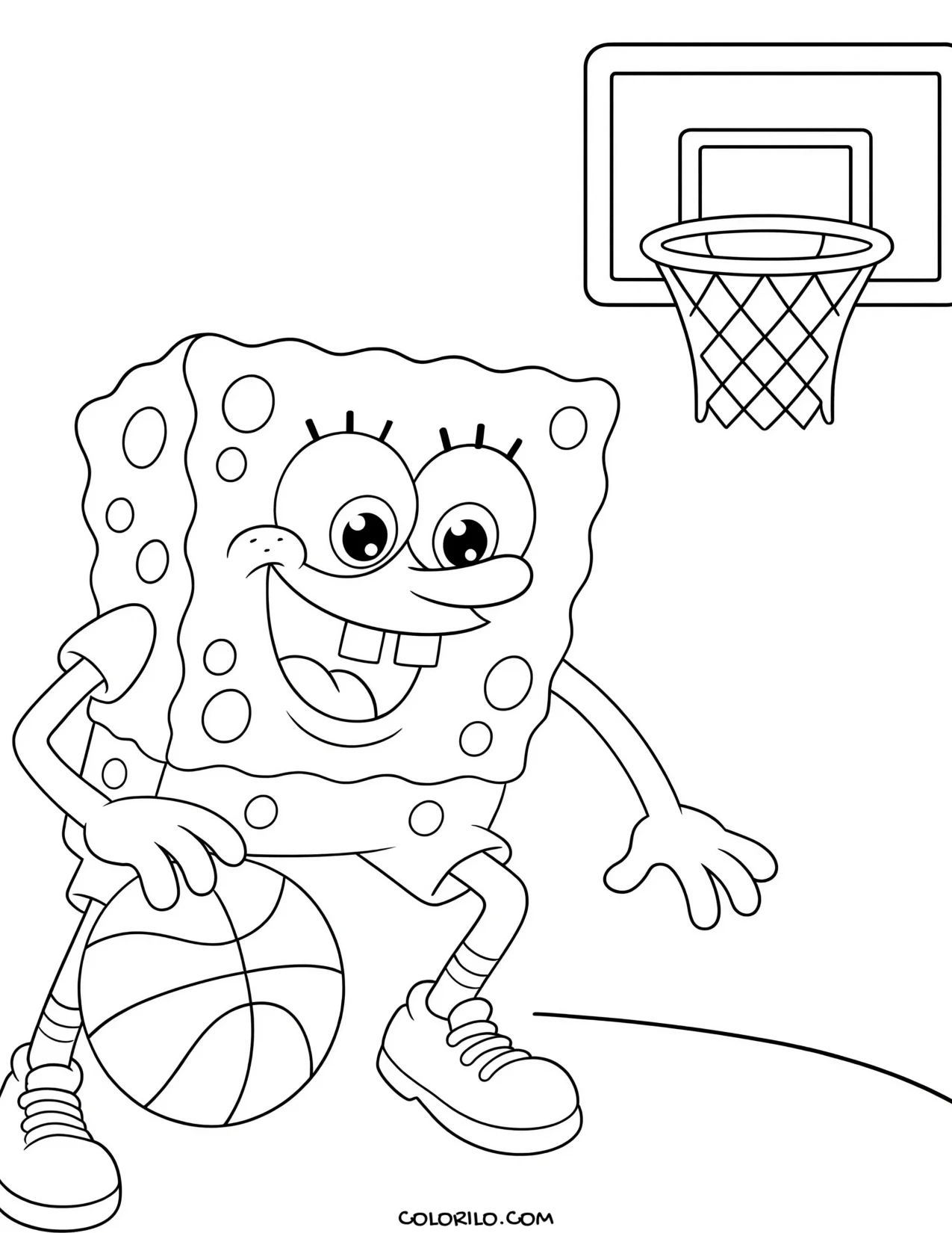 spongebob dribbling a basketball coloring page