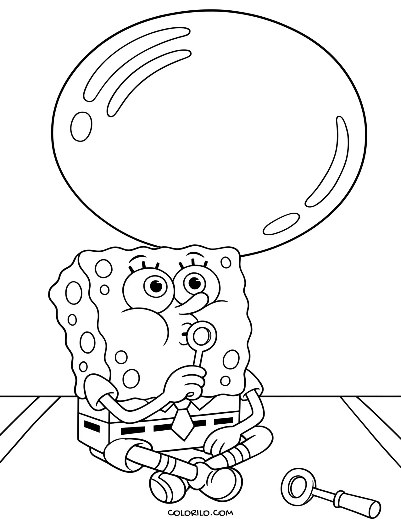 spongebob blowing a bubble through a wand coloring page