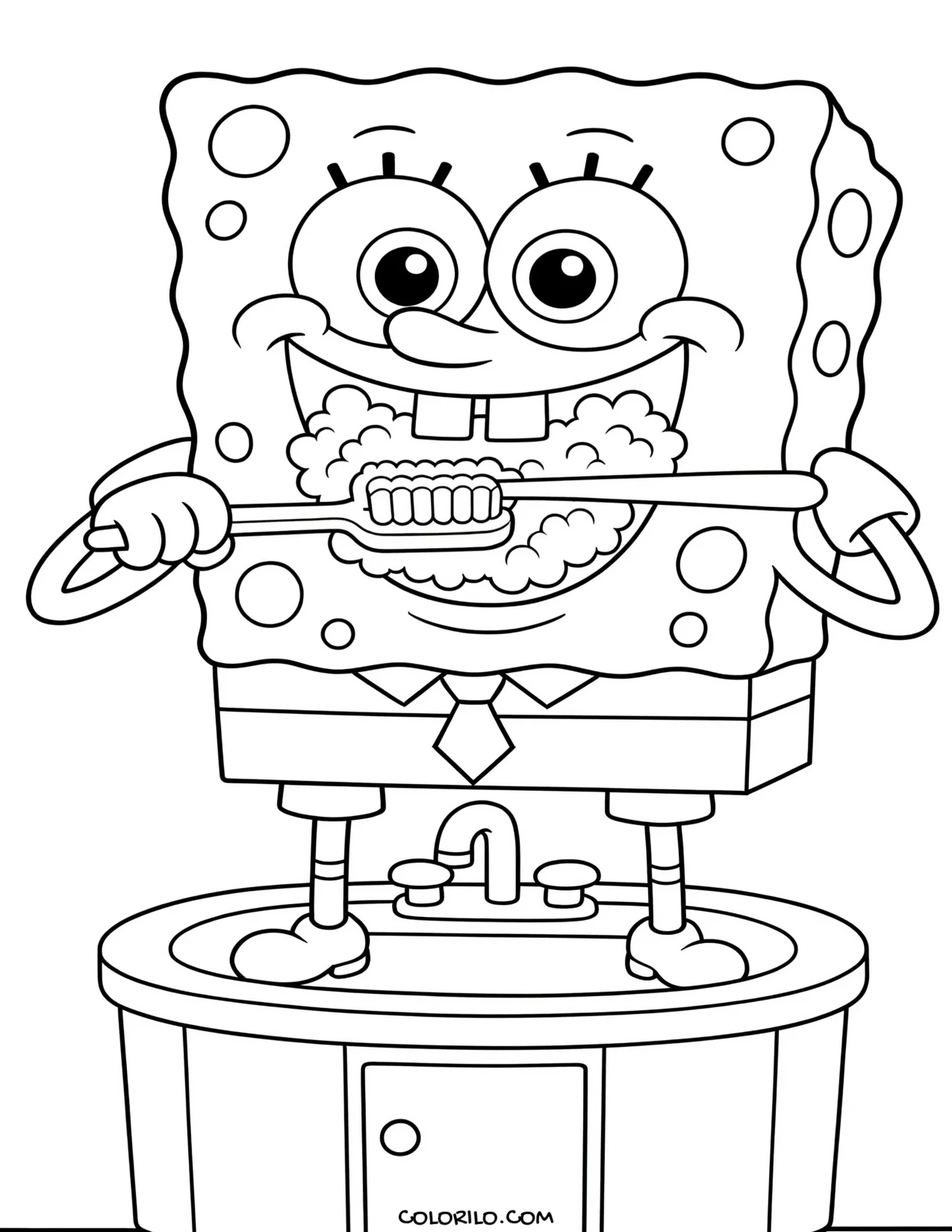 spongebob brushing his two front teeth coloring page