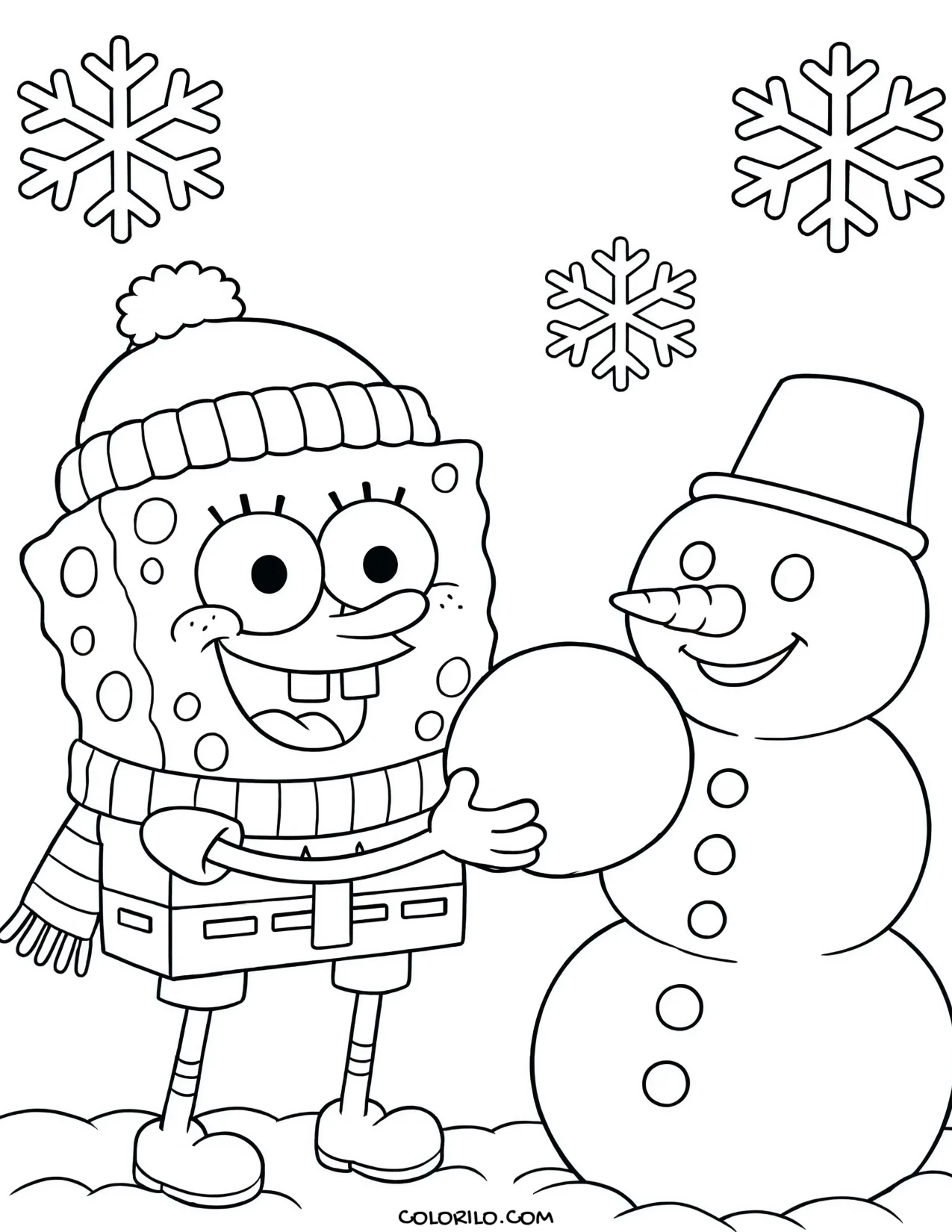 spongebob building a snowman coloring page