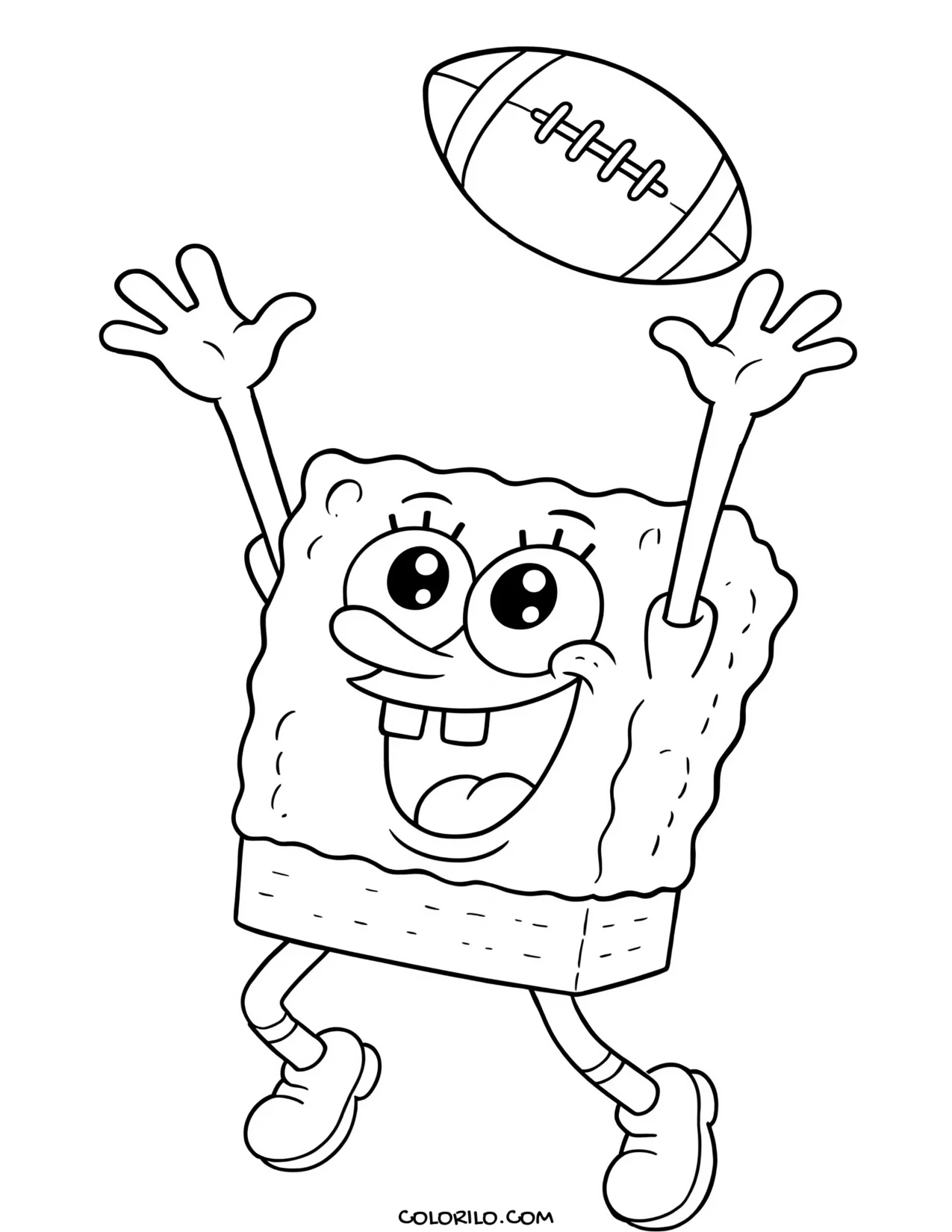 spongebob catching a football coloring page