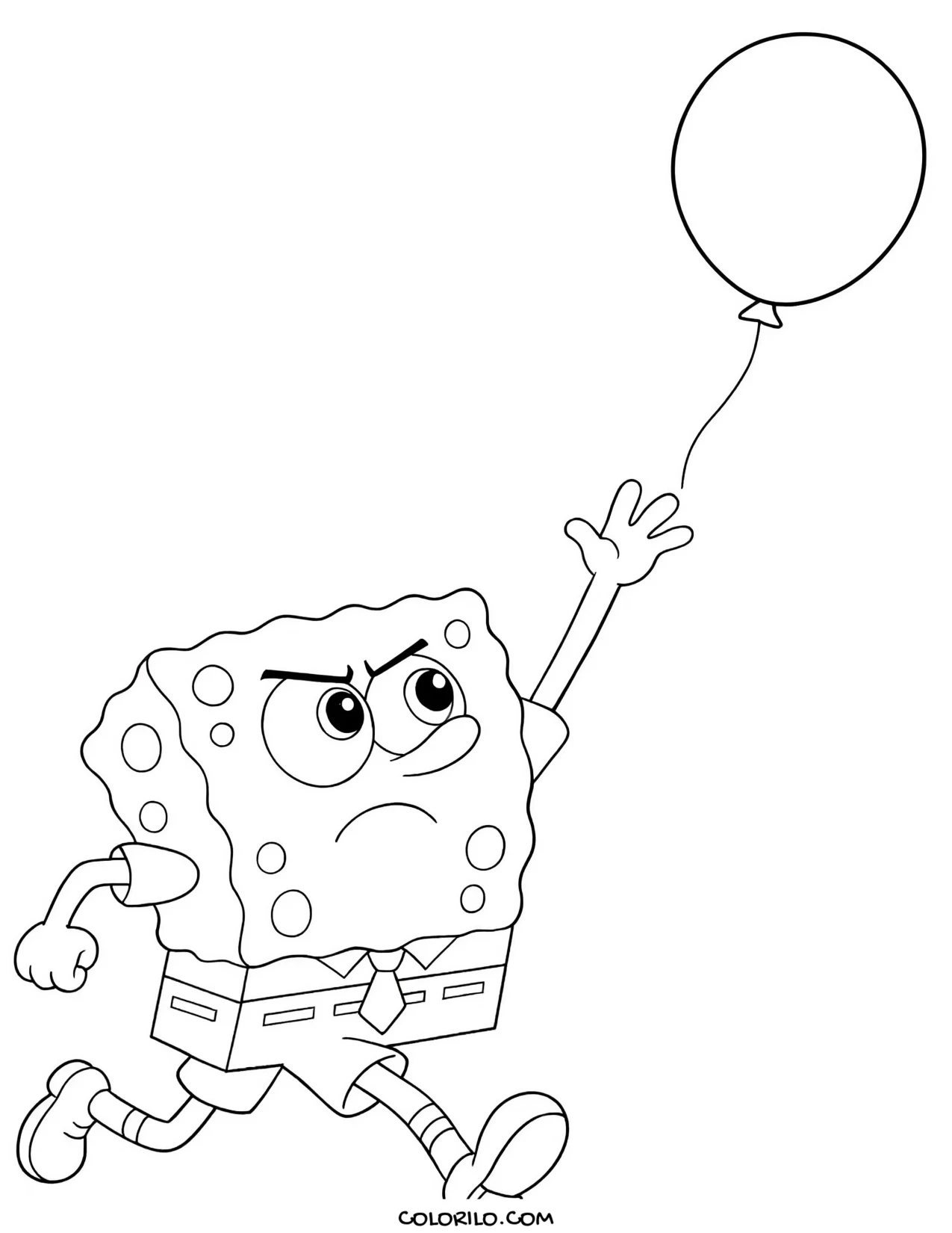 spongebob chasing a balloon coloring page