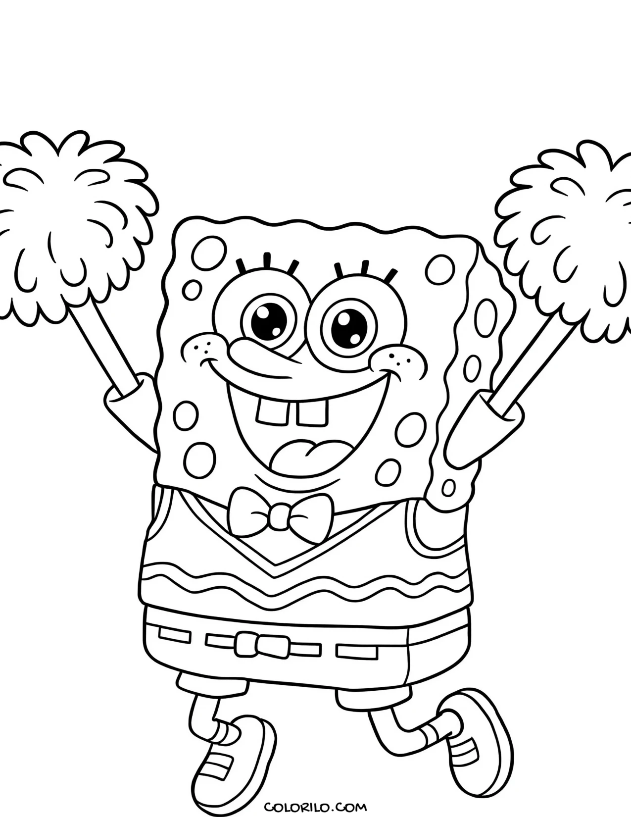 spongebob cheering with two pompoms coloring page