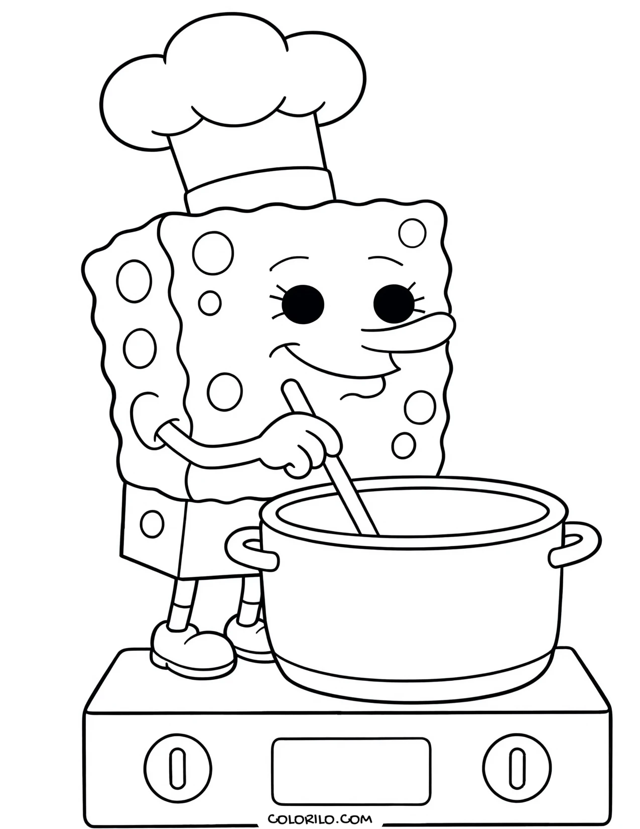spongebob cooking in a chef's hat coloring page