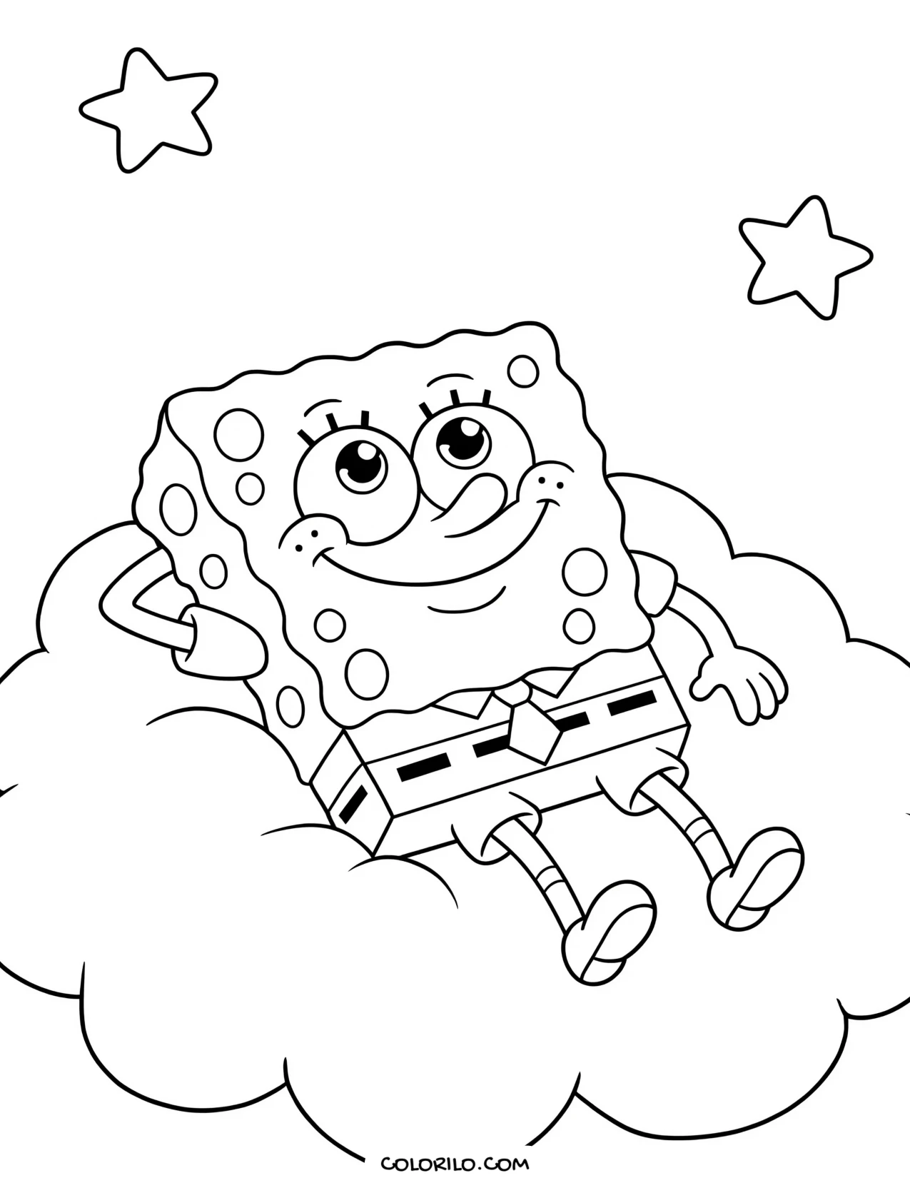 spongebob lying back and watching the clouds coloring page