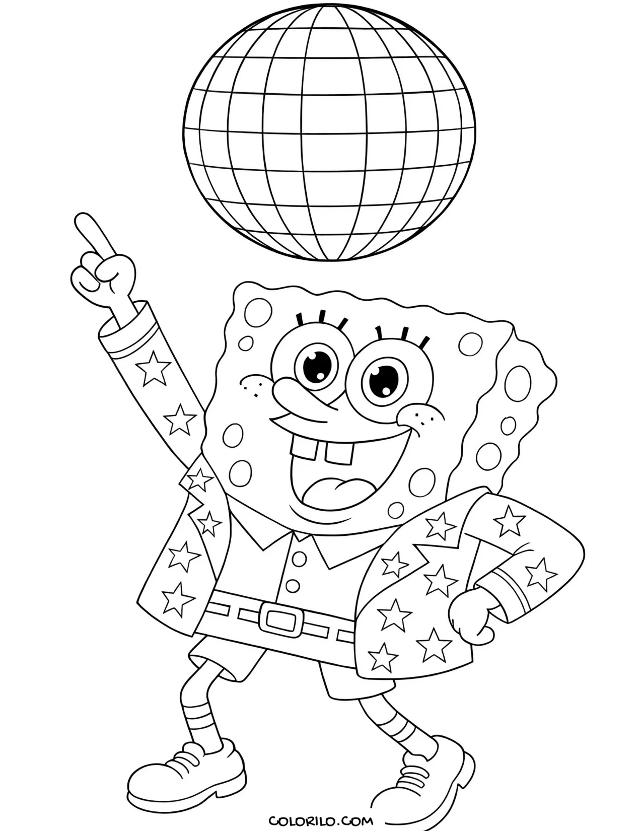 spongebob dancing under a disco ball coloring page