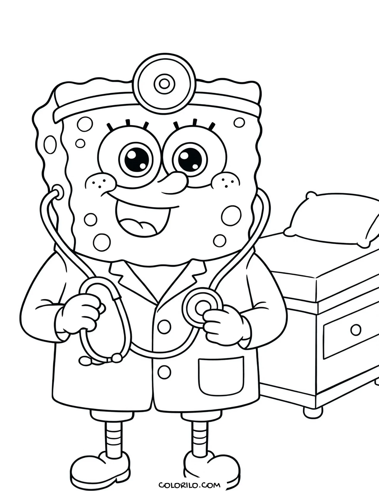 spongebob dressed as a doctor with a stethoscope coloring page