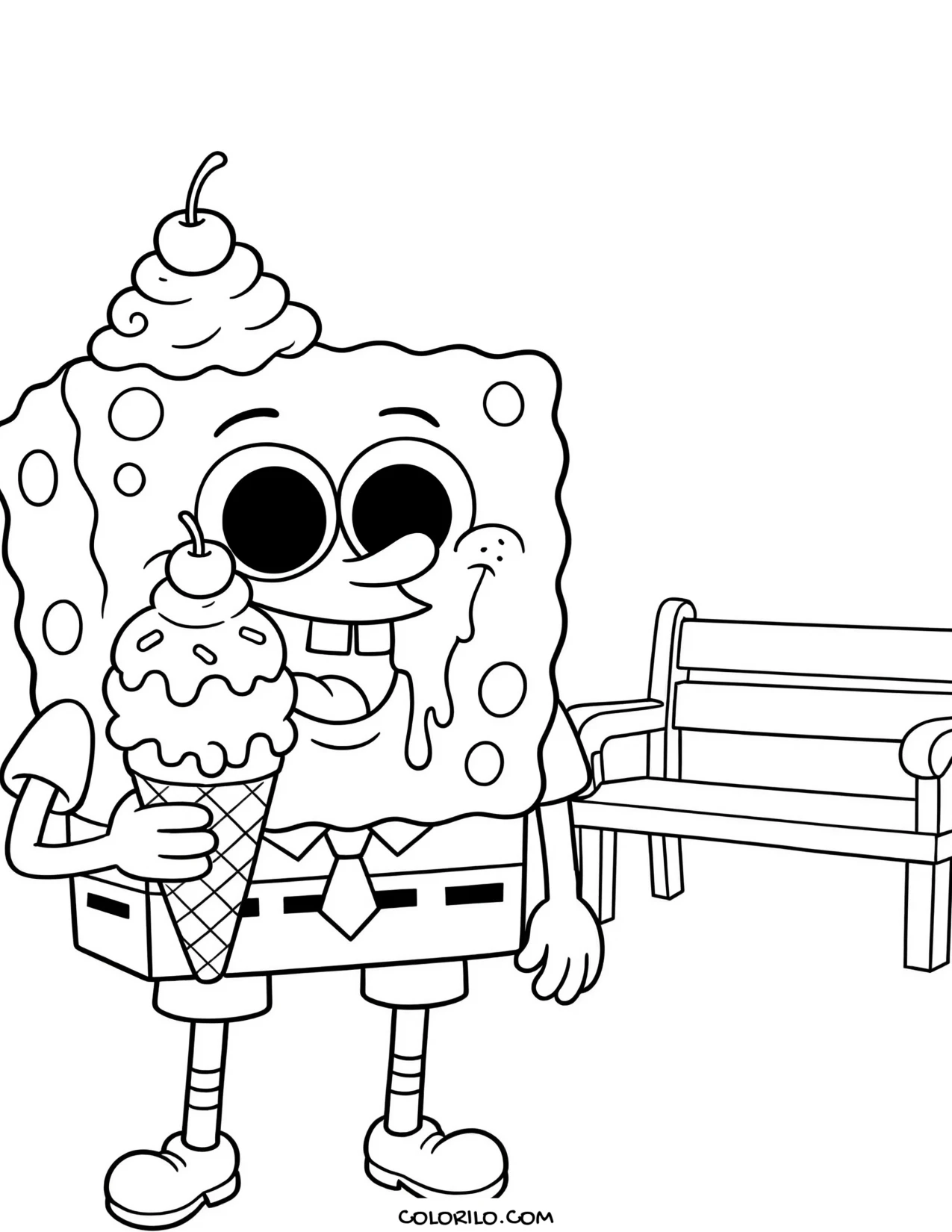 spongebob eating an ice cream cone coloring page