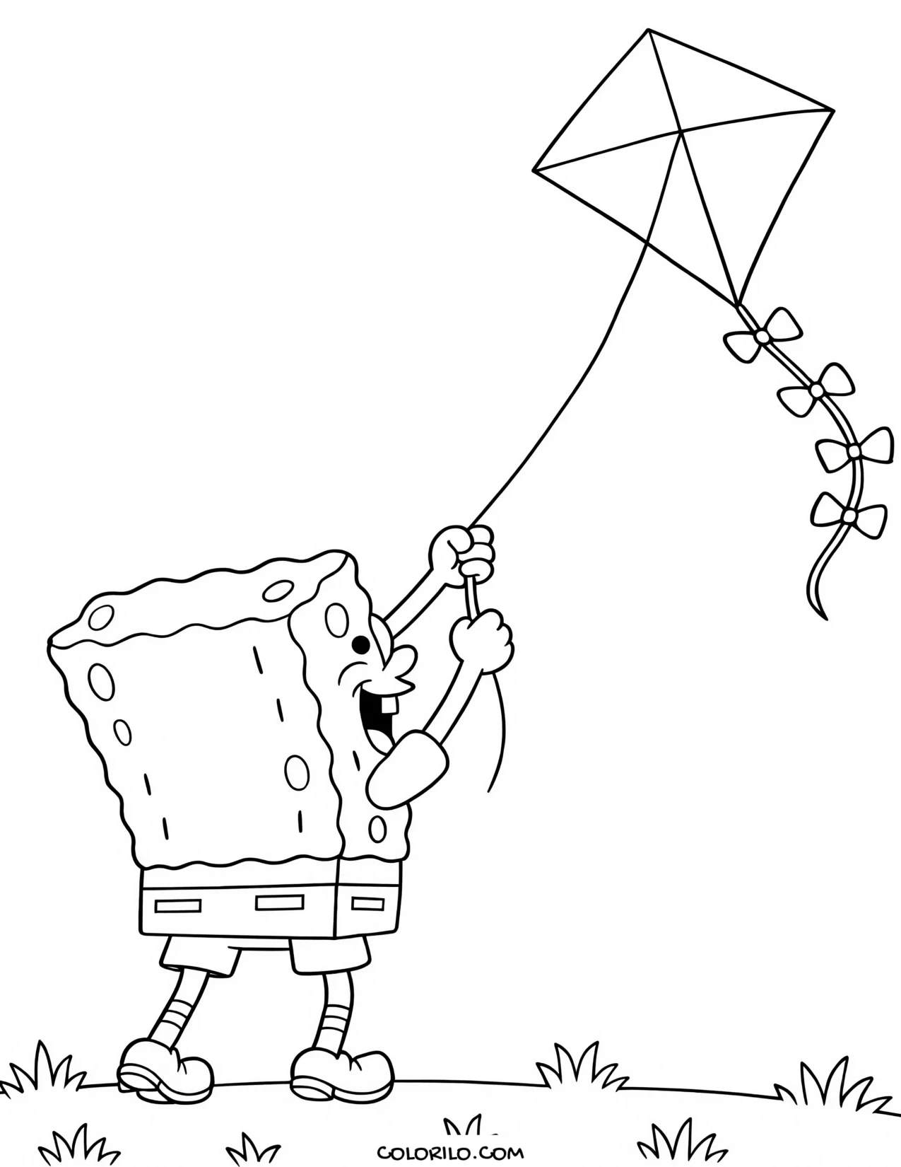 spongebob flying a kite coloring page