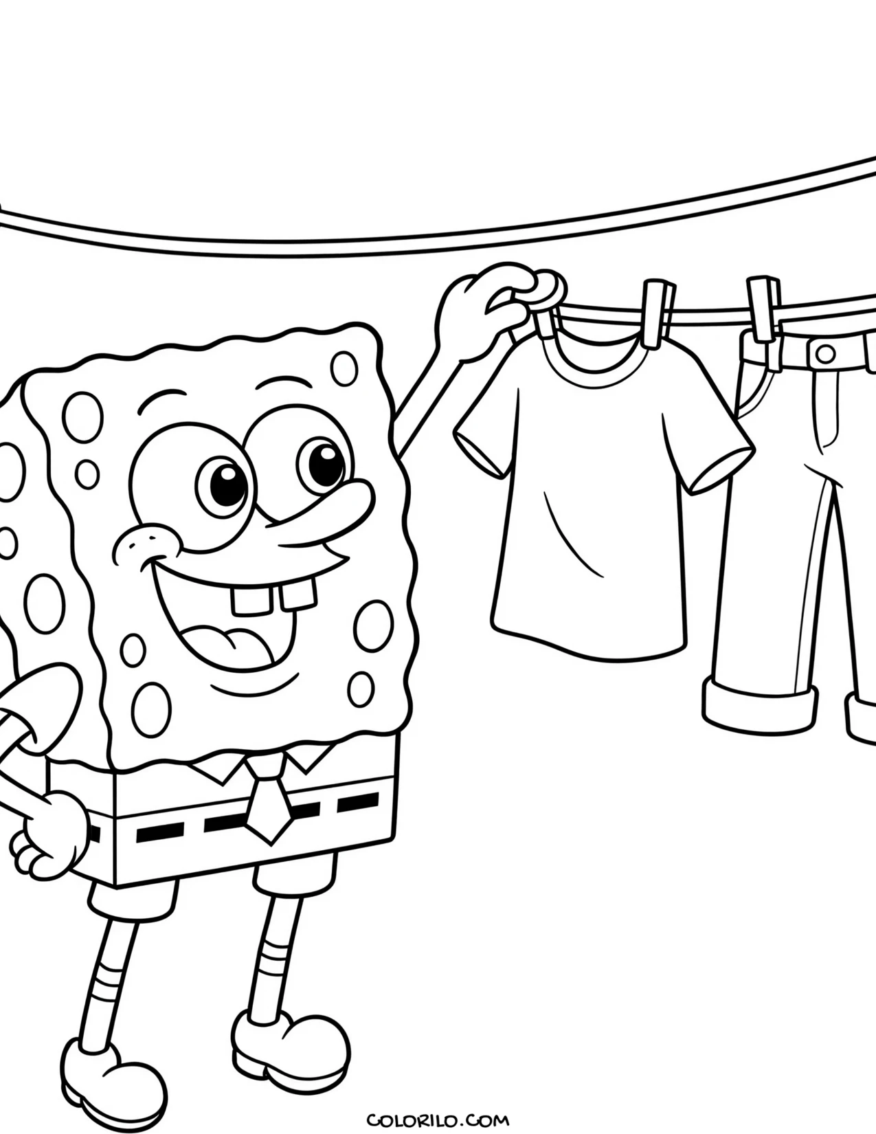 spongebob hanging laundry on a line coloring page