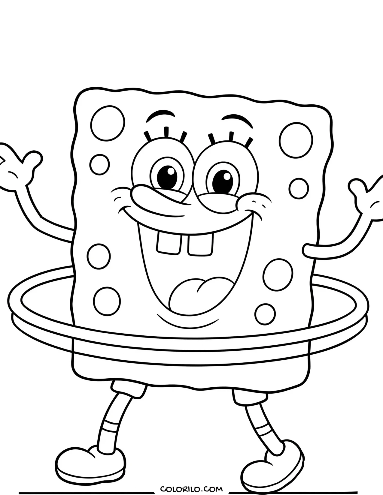 spongebob spinning a hula hoop coloring page