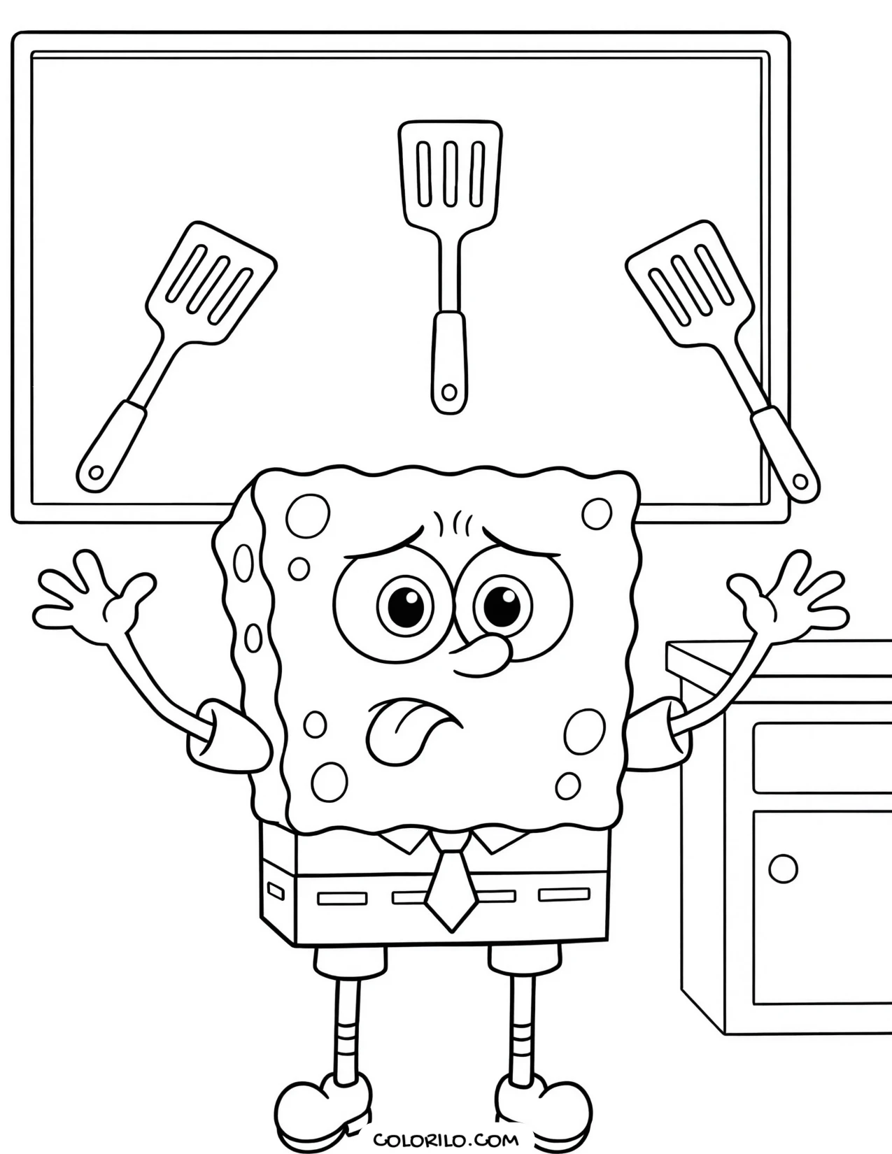 spongebob juggling three spatulas coloring page