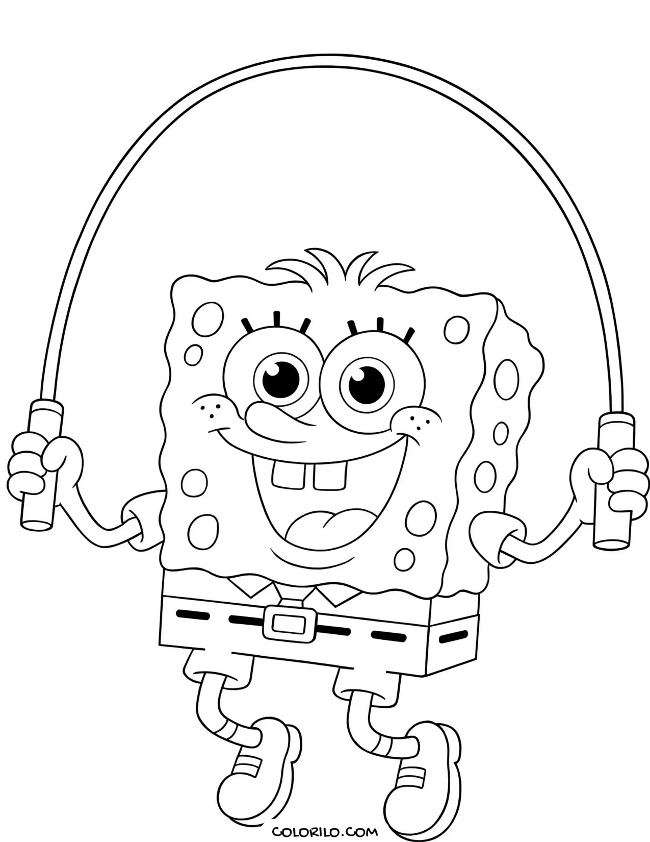 spongebob skipping with a jump rope coloring page