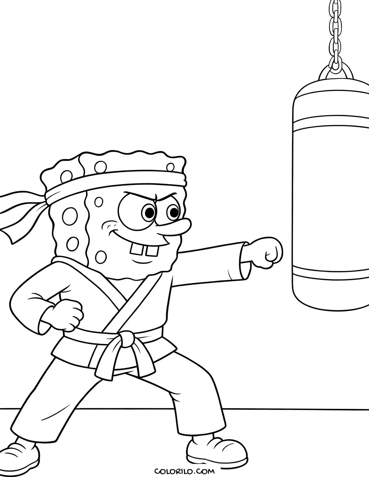 spongebob throwing a karate punch coloring page