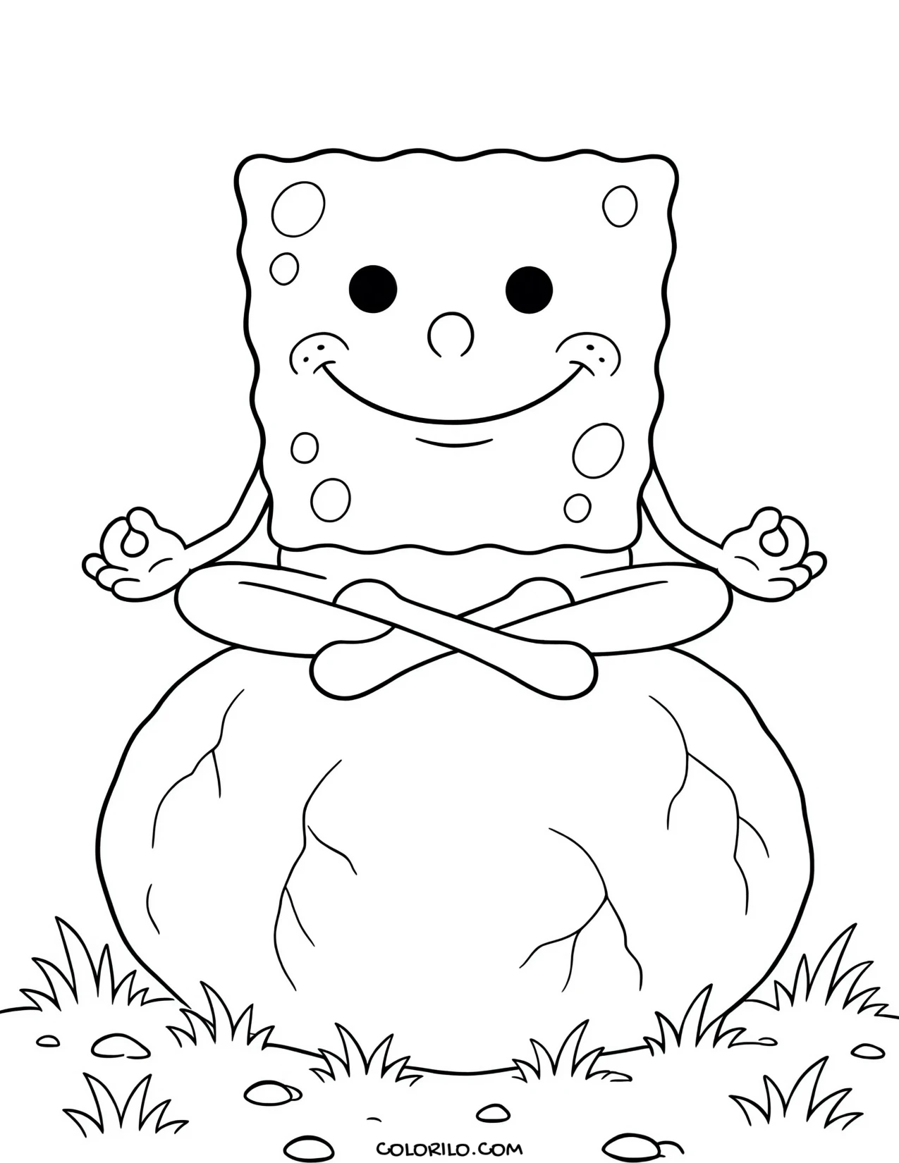 spongebob meditating cross-legged coloring page