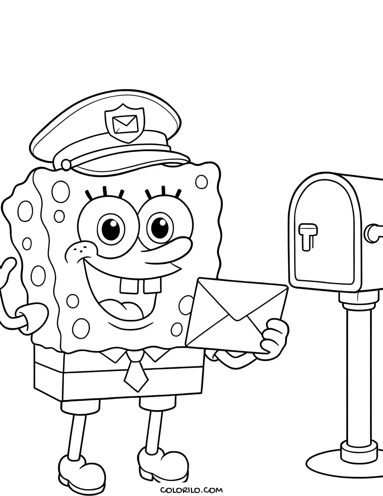spongebob dressed as a mailman carrying a letter coloring page