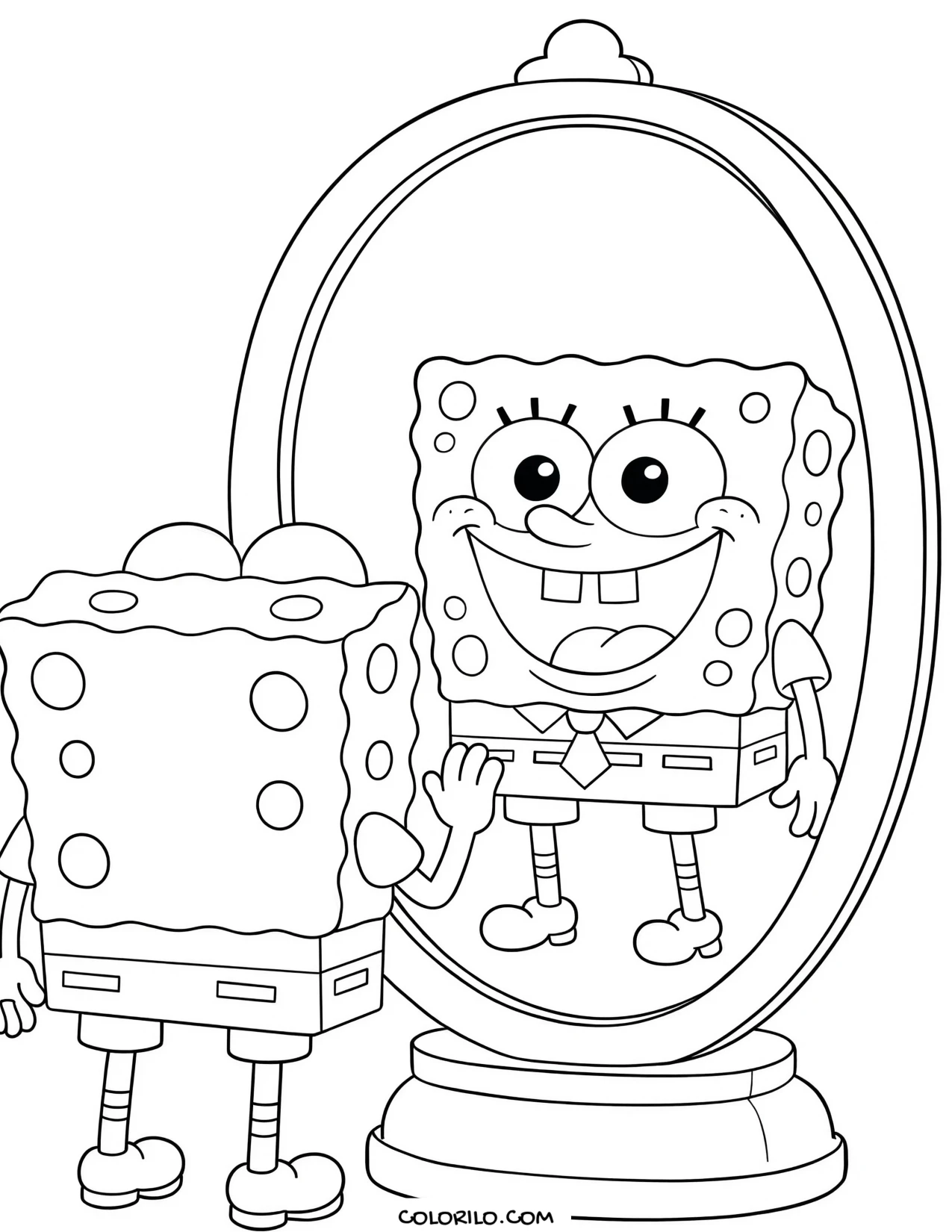 spongebob pulling a face in the mirror coloring page