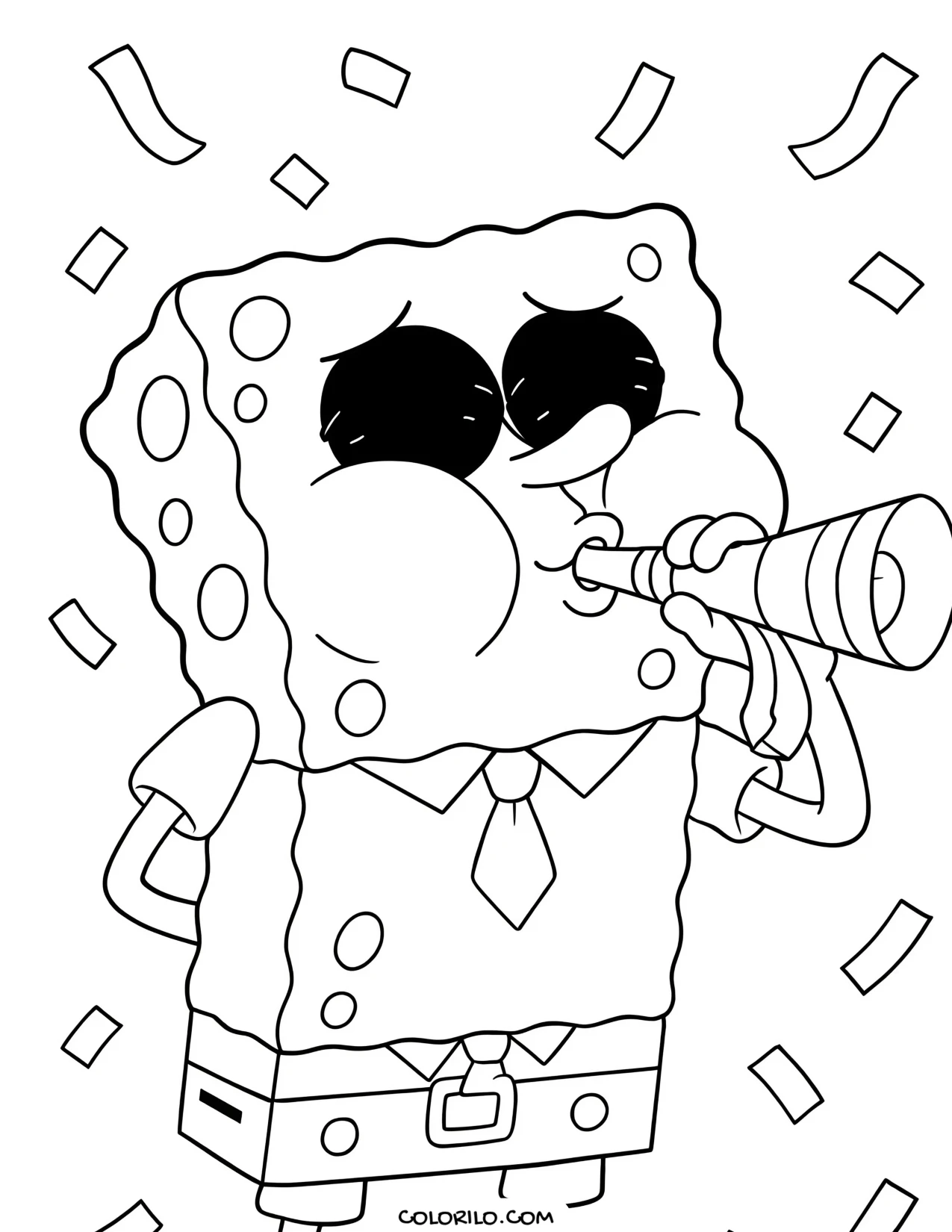 spongebob blowing a party horn coloring page
