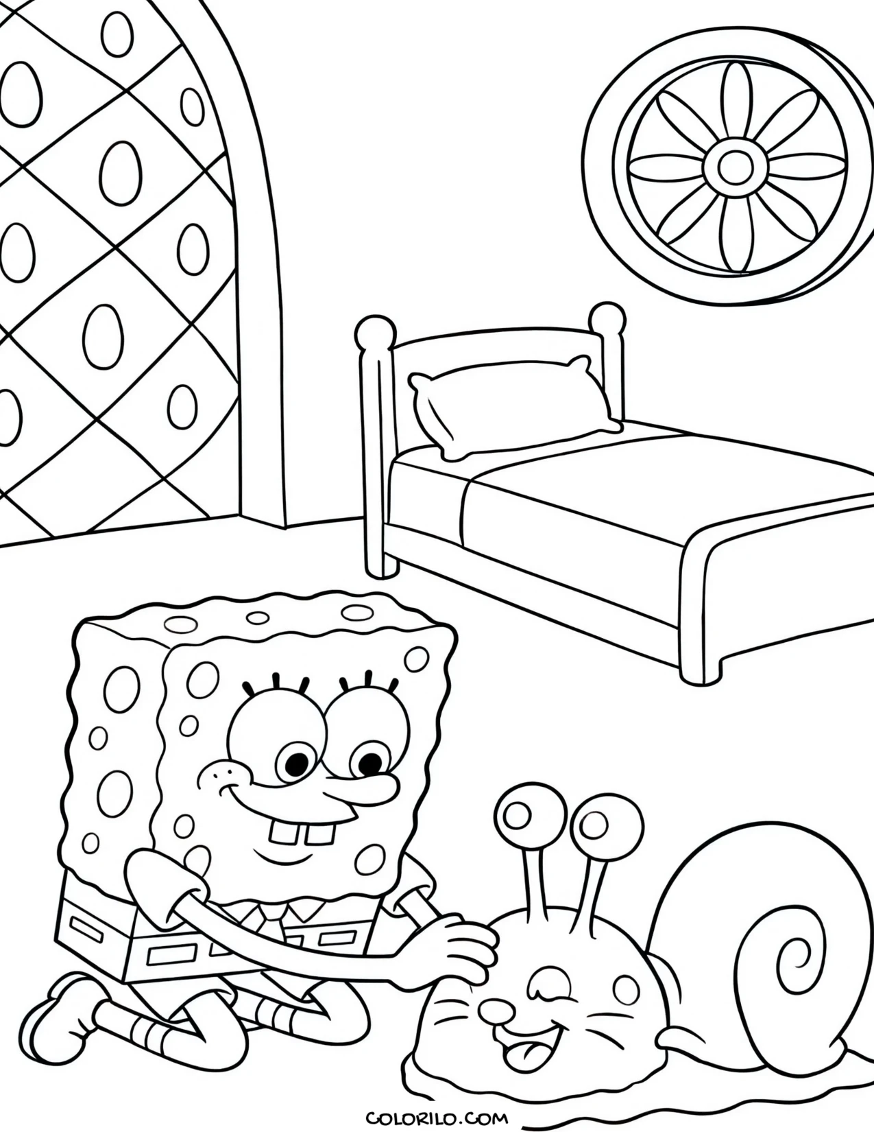 spongebob petting gary the snail coloring page