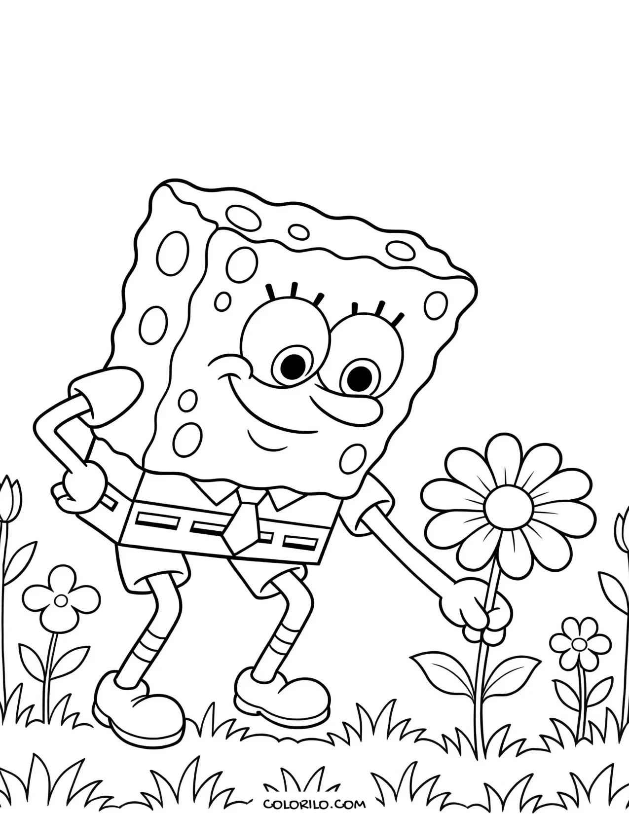 spongebob picking a flower coloring page