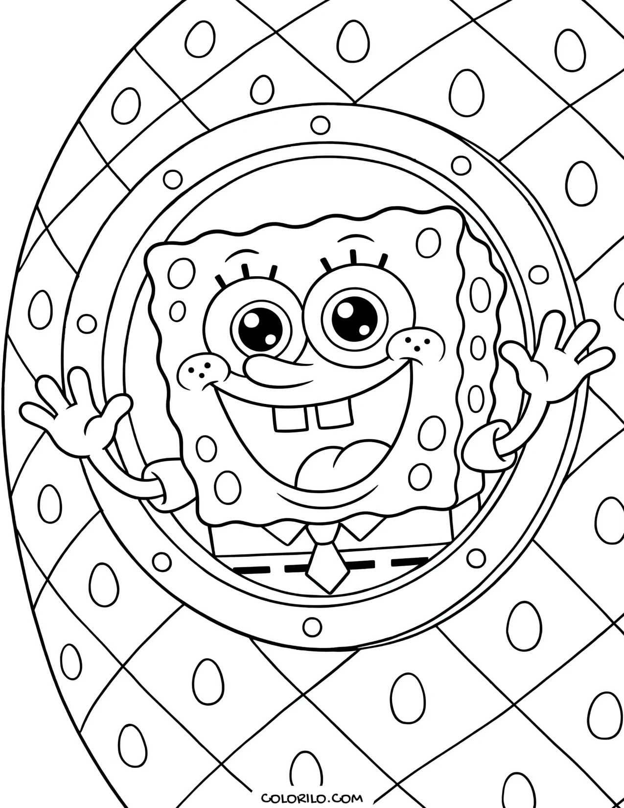 spongebob leaning out of his pineapple house window coloring page