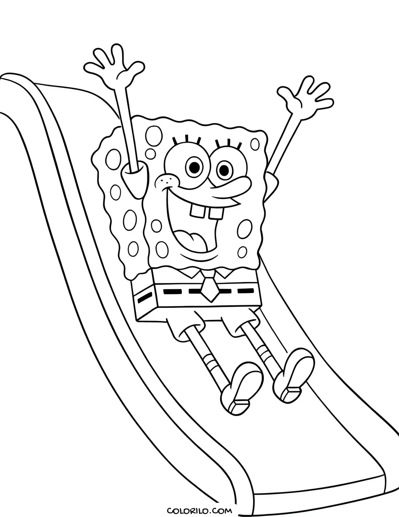 spongebob going down a playground slide coloring page