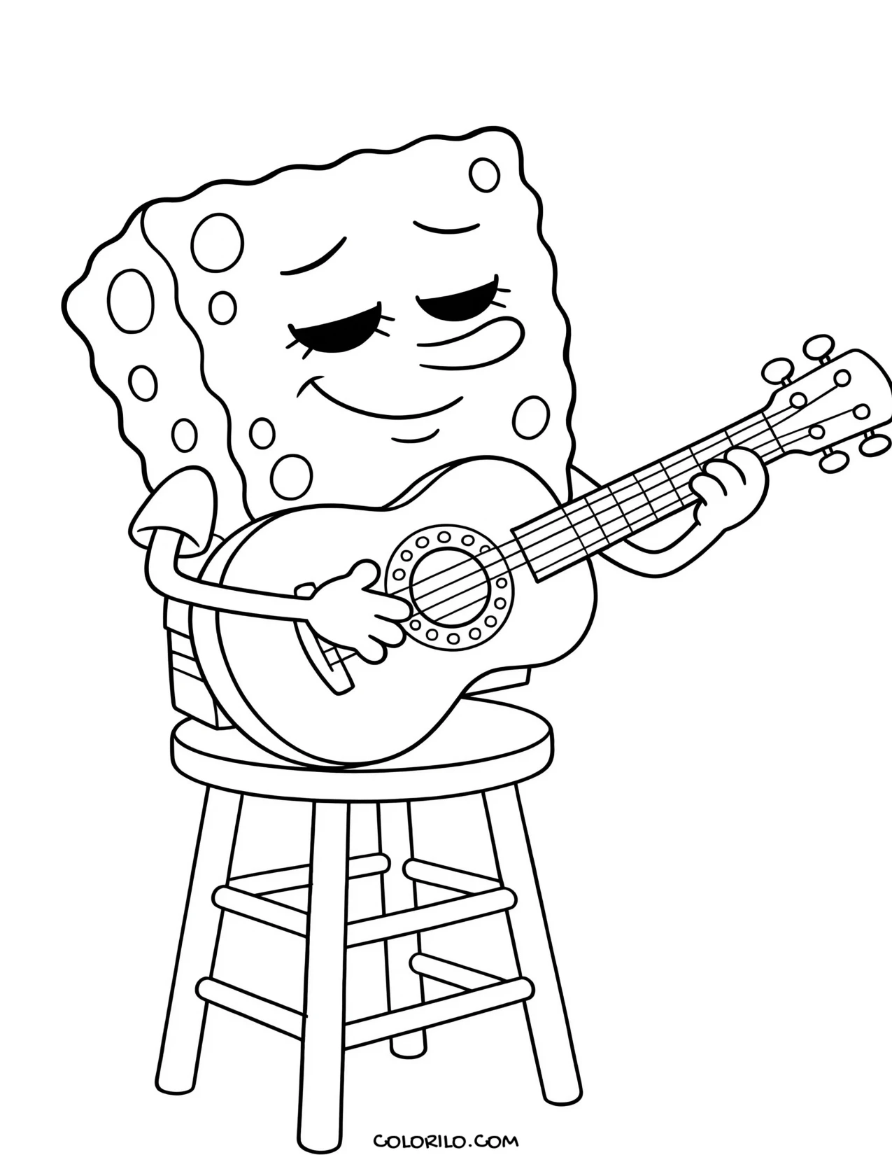 spongebob playing a guitar coloring page