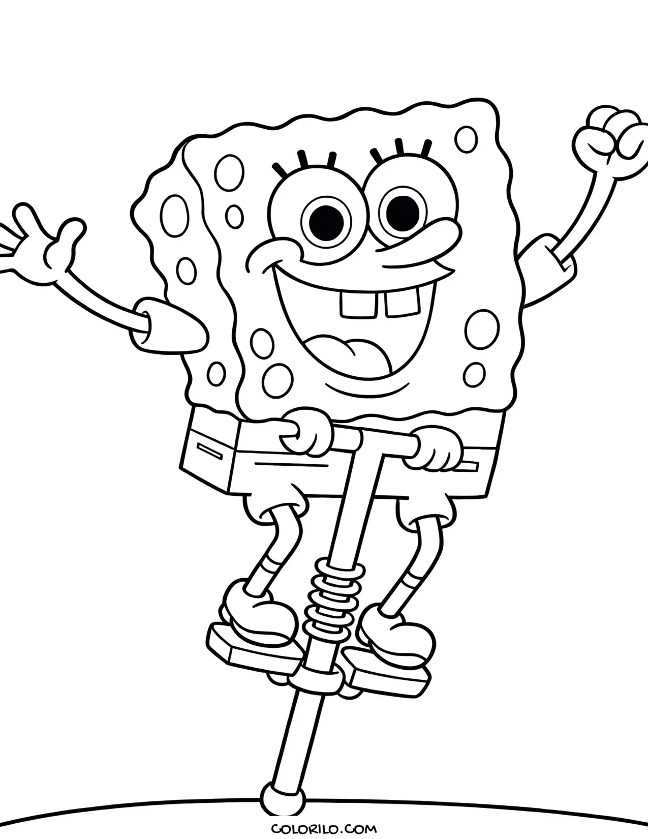 spongebob bouncing on a pogo stick coloring page