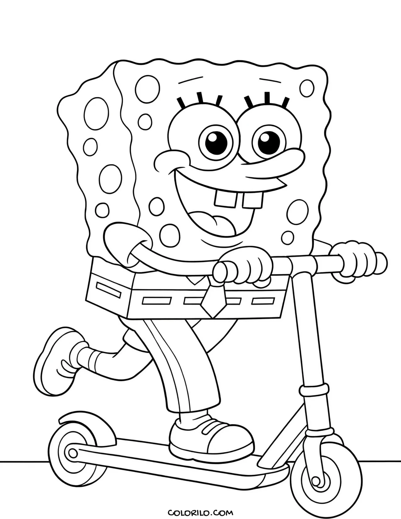 spongebob riding a scooter coloring page