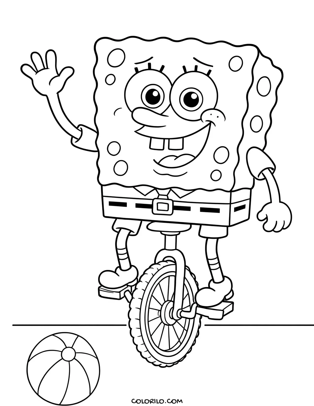 spongebob balancing on a unicycle coloring page