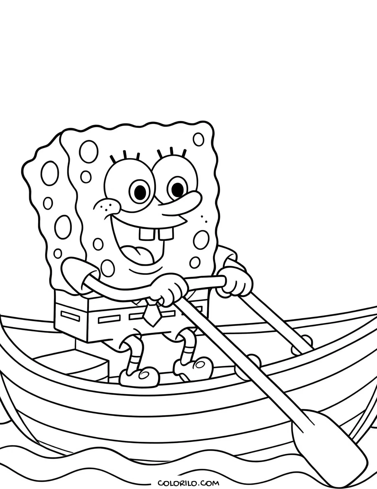 spongebob rowing a small boat coloring page