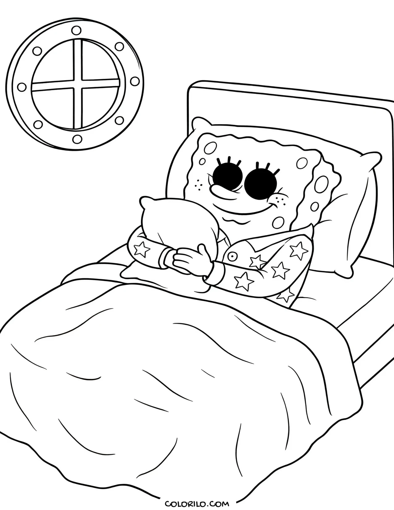 spongebob asleep in his bed coloring page