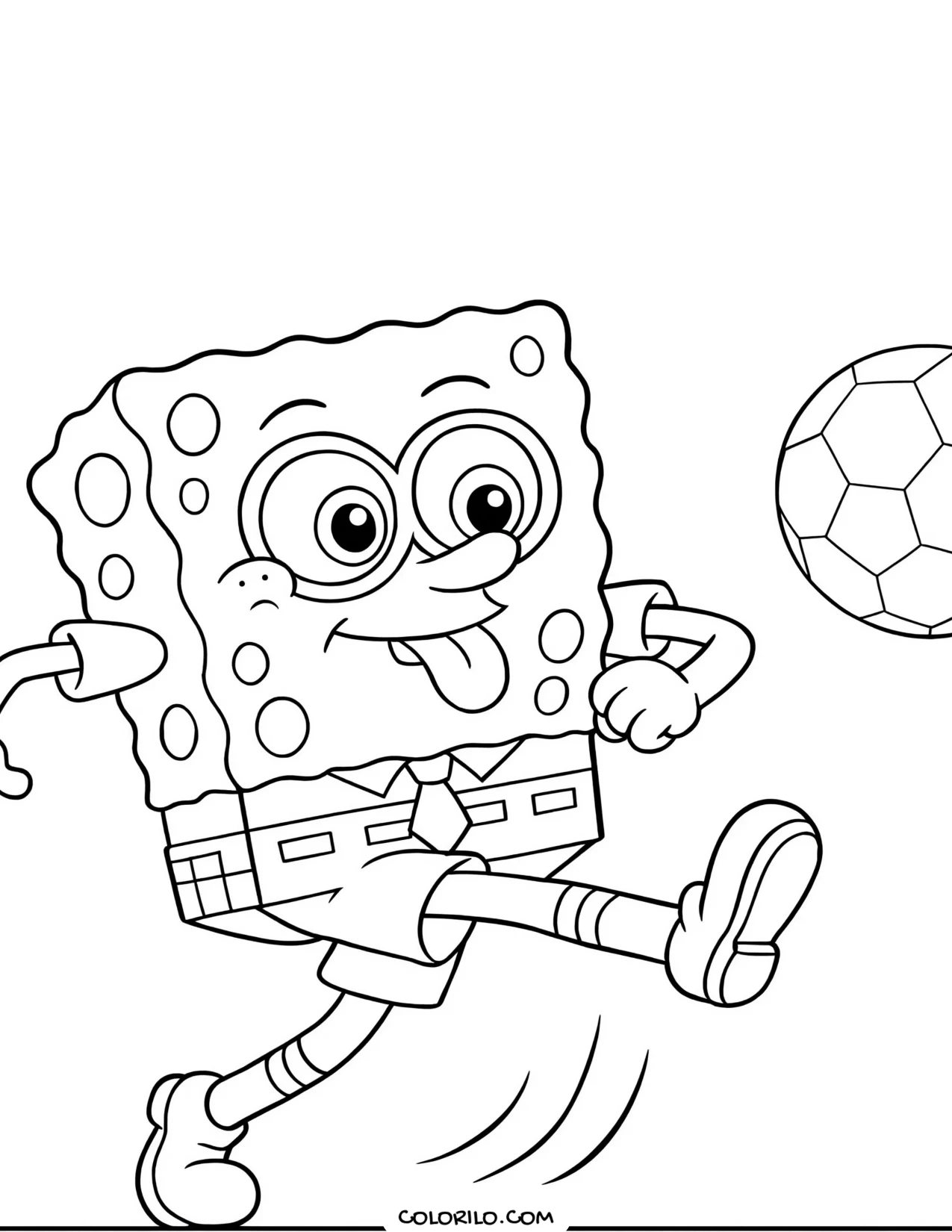 spongebob kicking a soccer ball coloring page