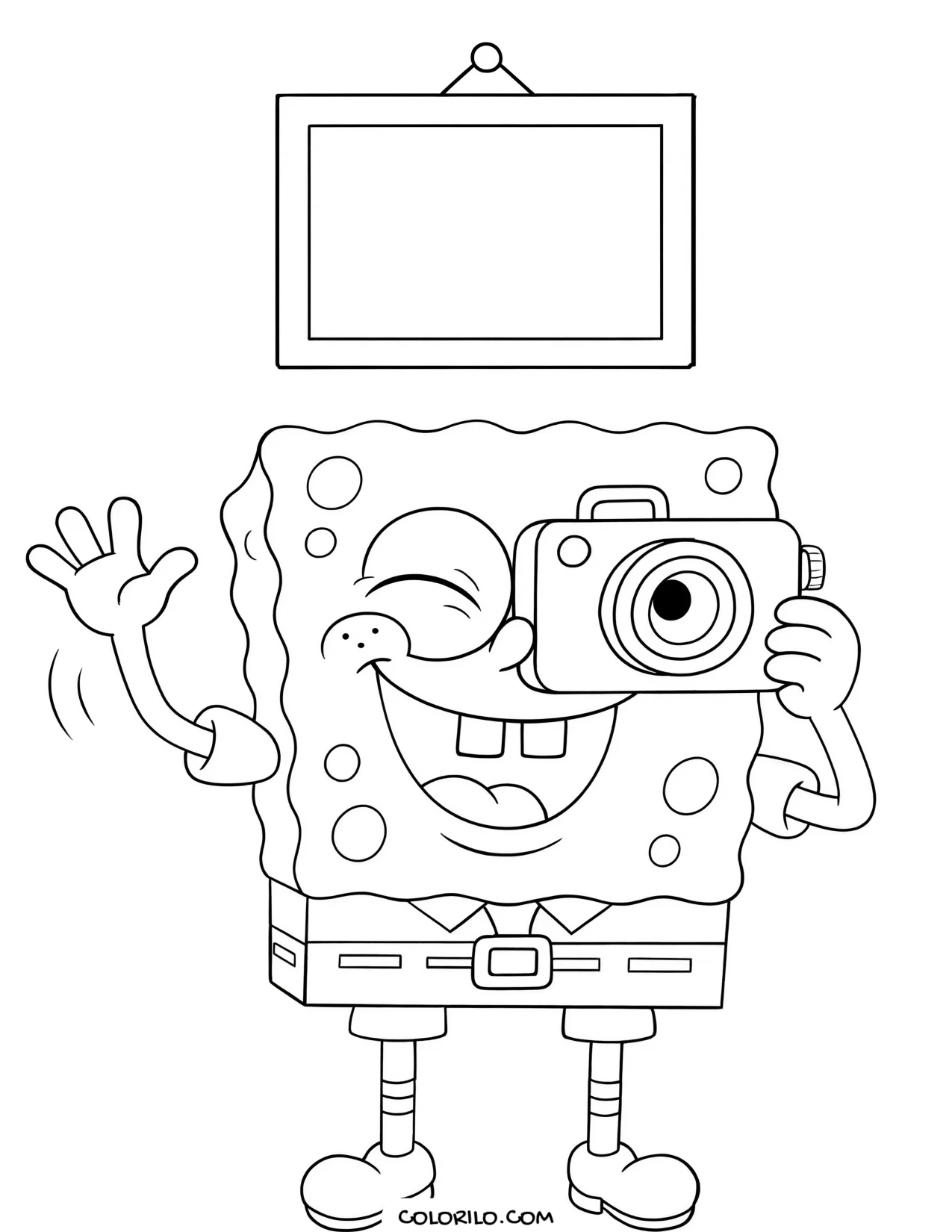 spongebob taking a photo with a camera coloring page