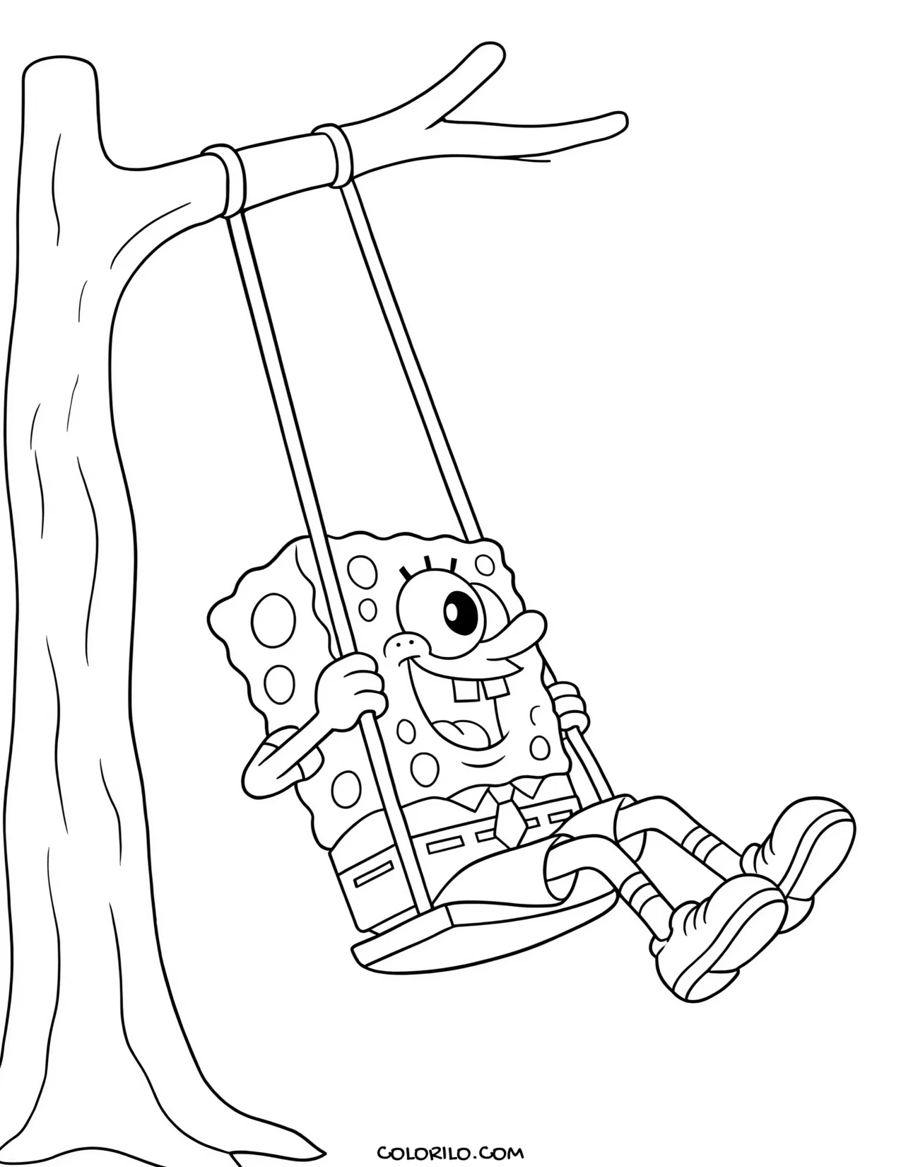 spongebob swinging on a rope swing coloring page