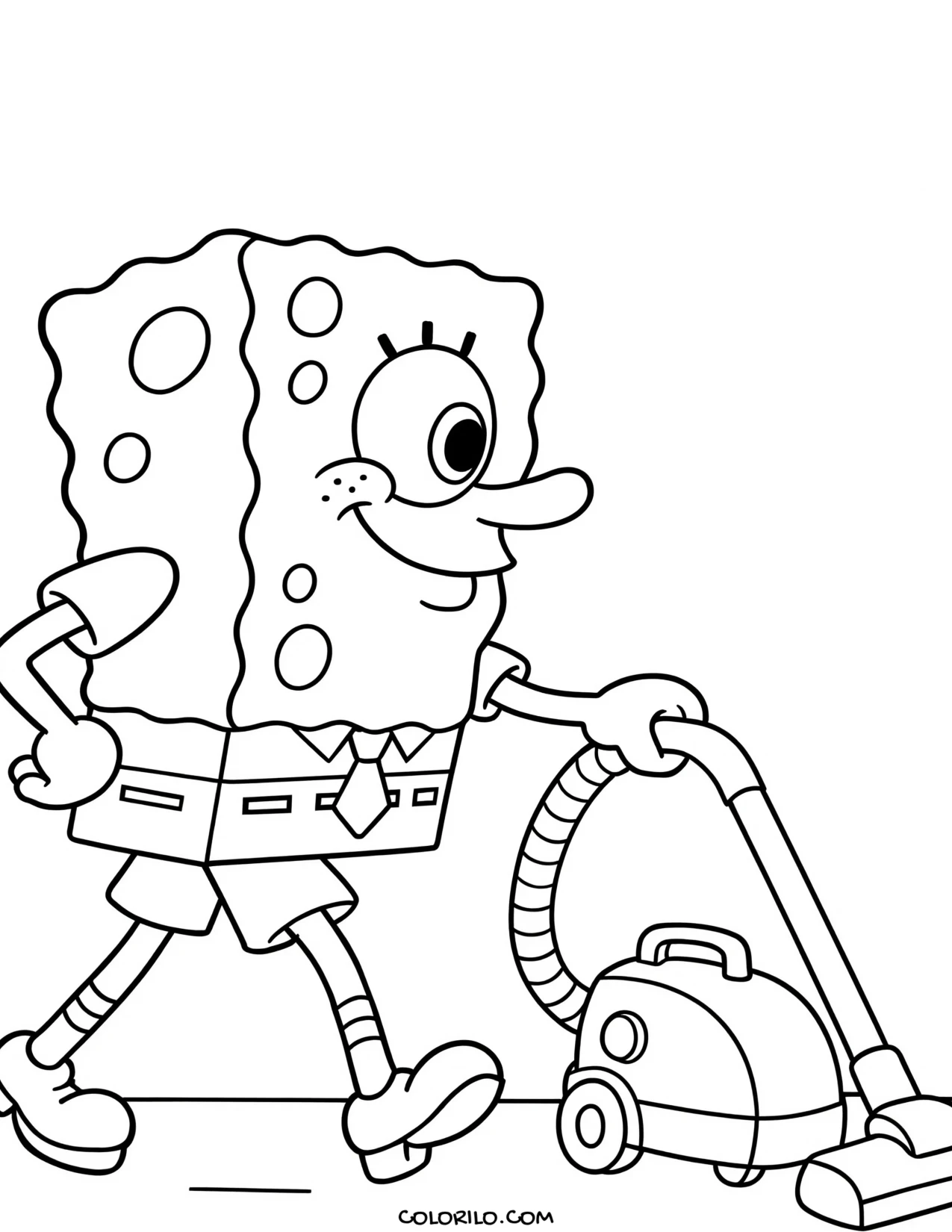 spongebob vacuuming the floor coloring page