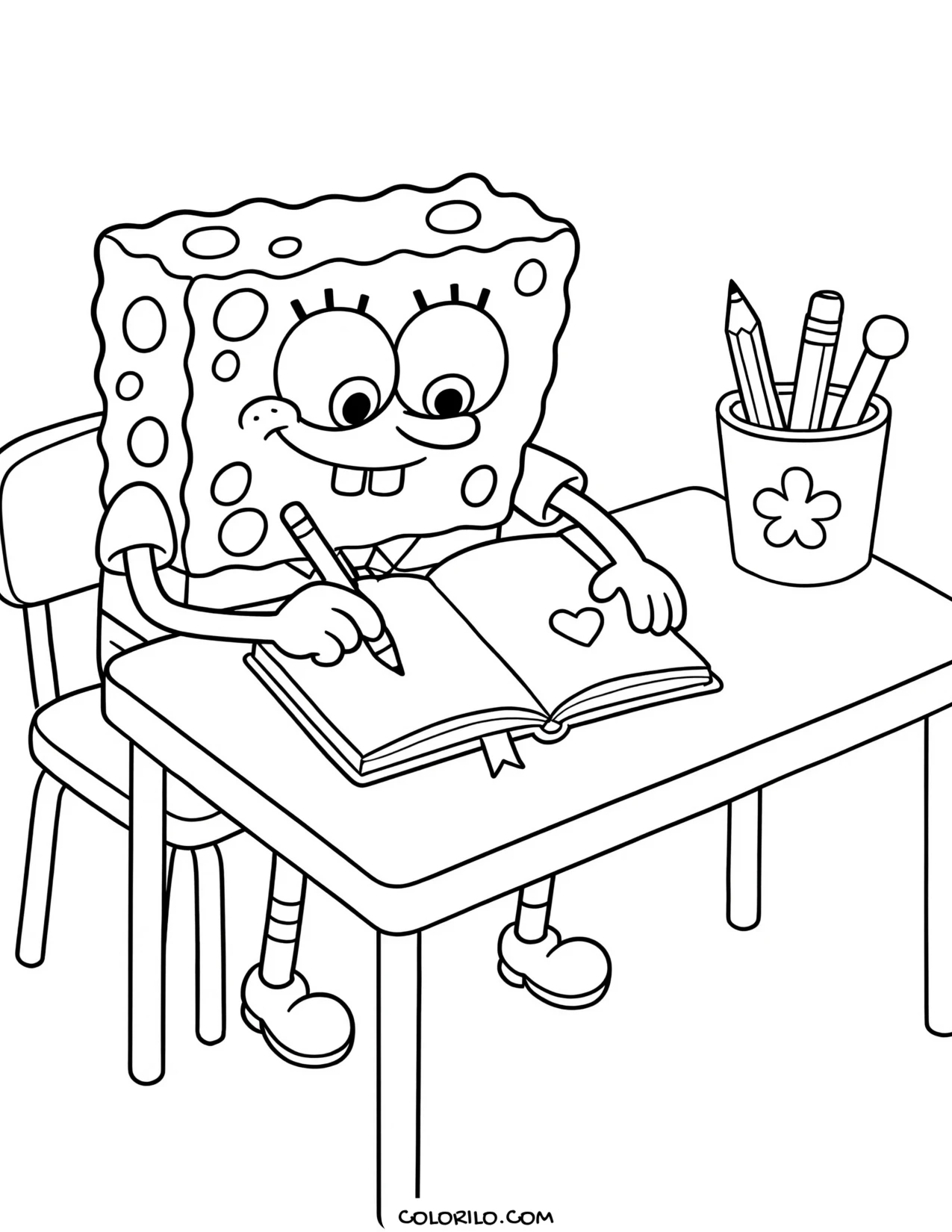 spongebob writing in a journal coloring page