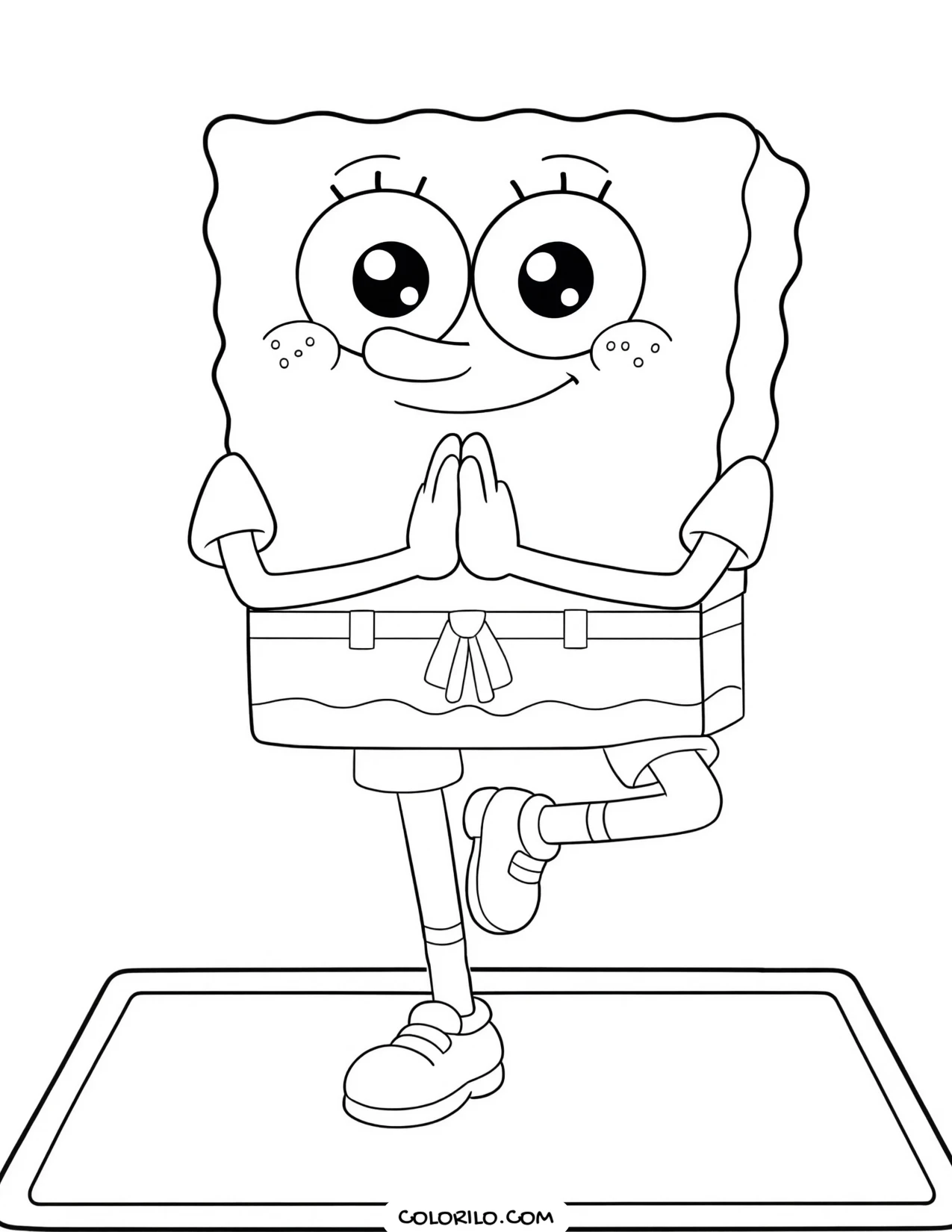 spongebob holding a yoga pose coloring page