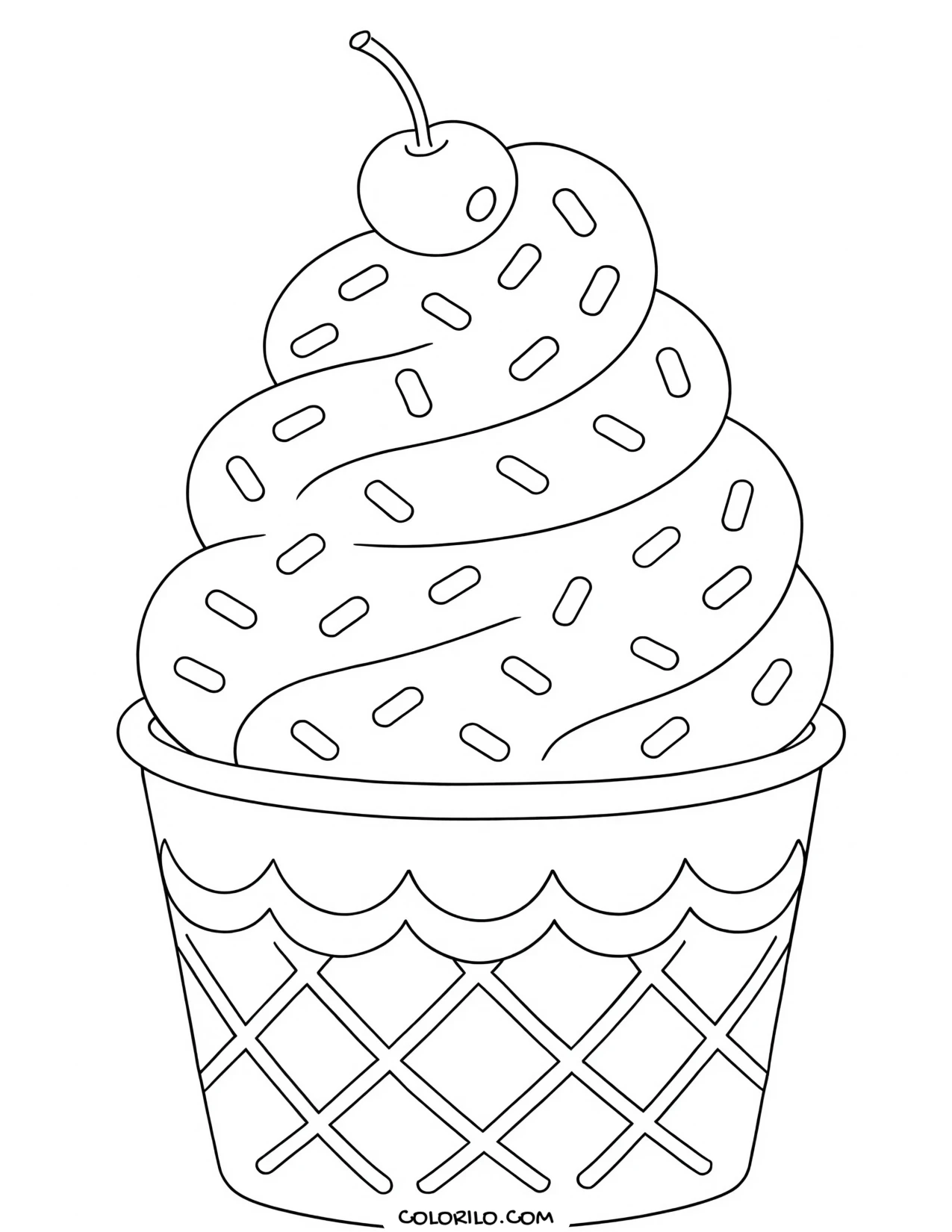 a soft serve cone covered in sprinkles coloring page