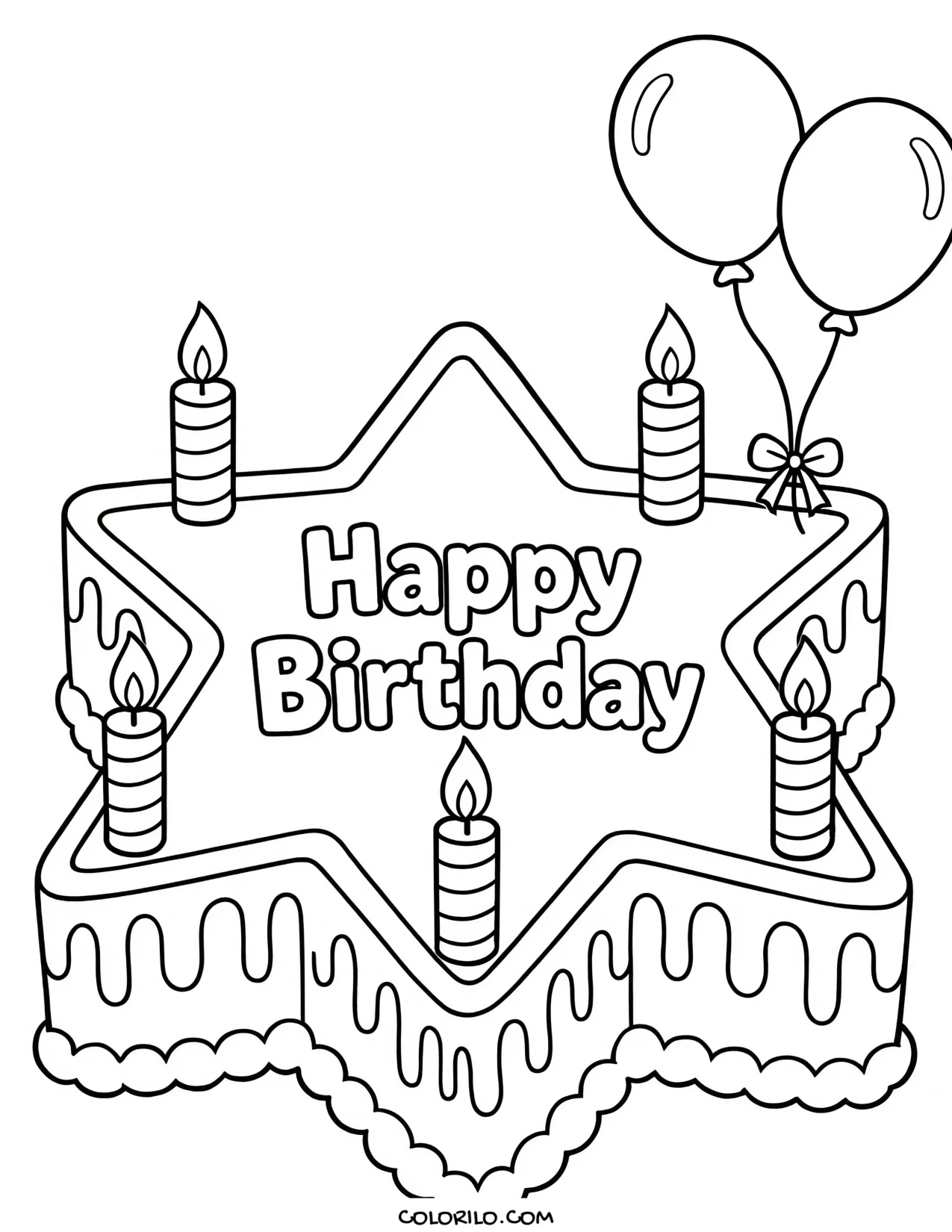 a star shaped birthday cake coloring page