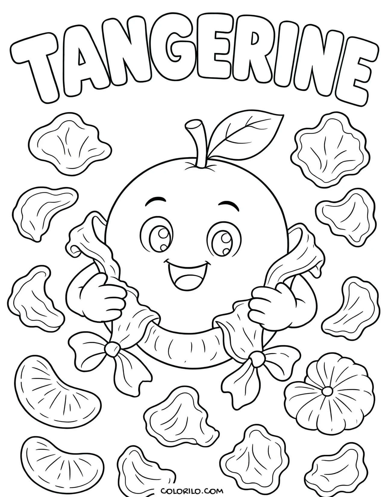 a tangerine peeling back its own skin coloring page