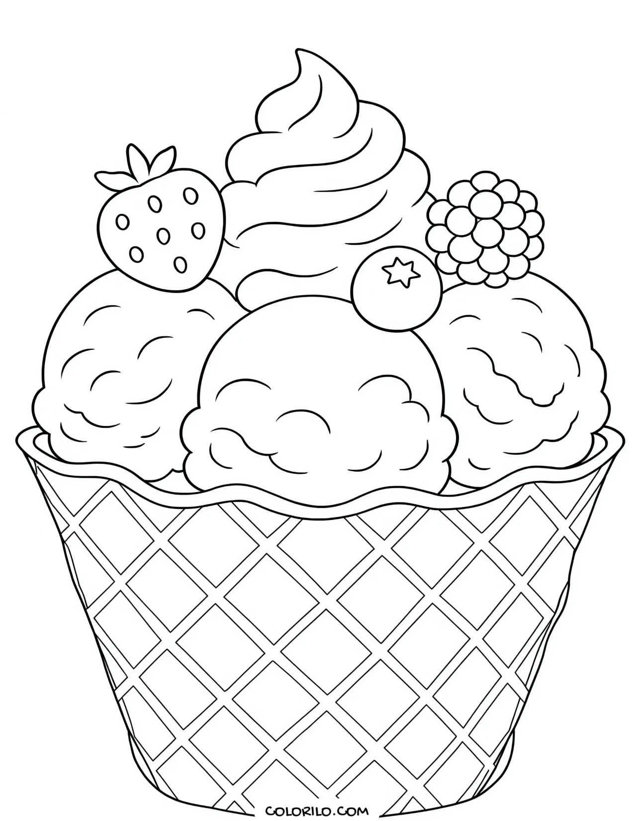 ice cream served in an edible waffle bowl coloring page